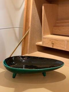 French Midcentury Green and Black Ceramic Egg Shaped Bowl