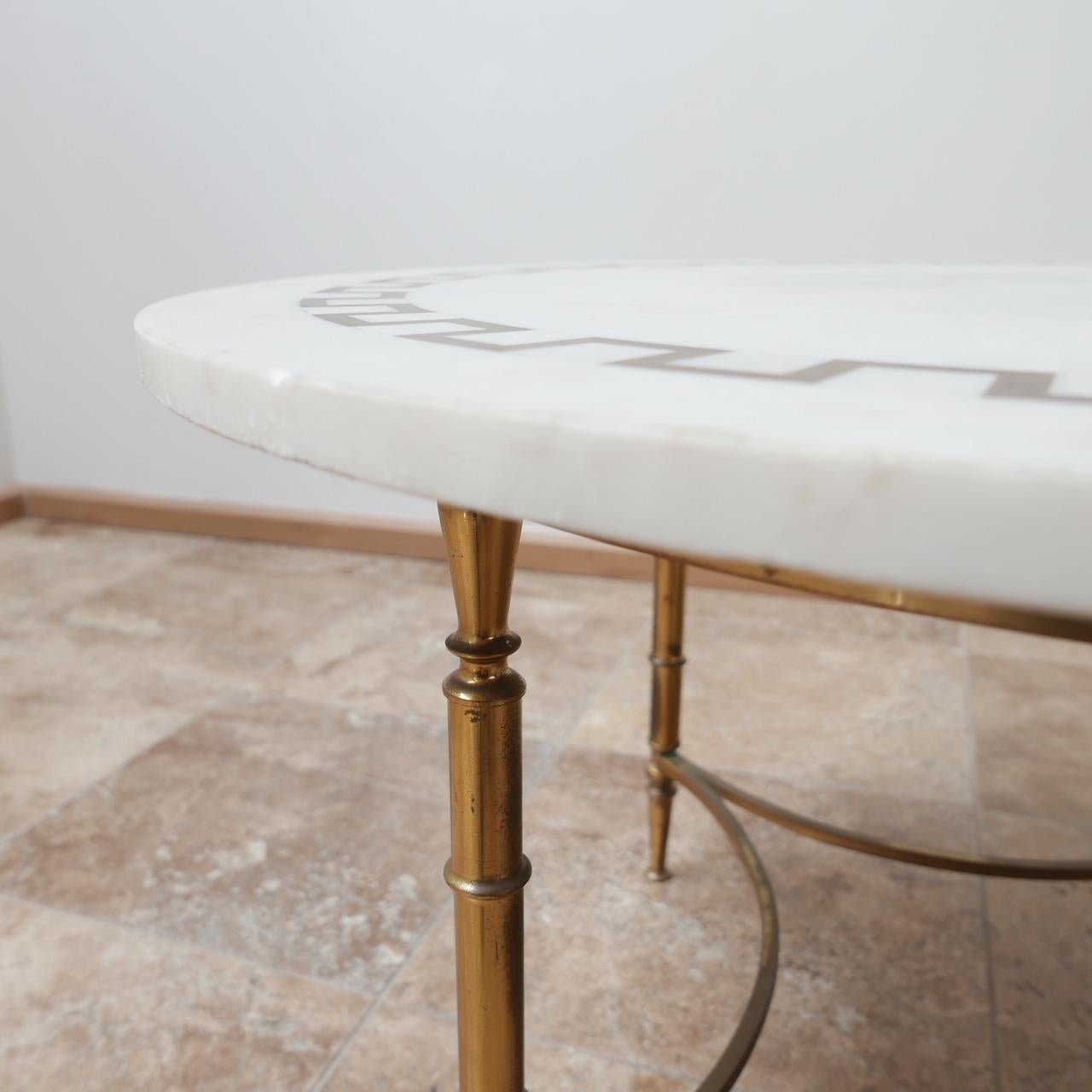 French Midcentury Marble and Brass Circular Coffee Table 6