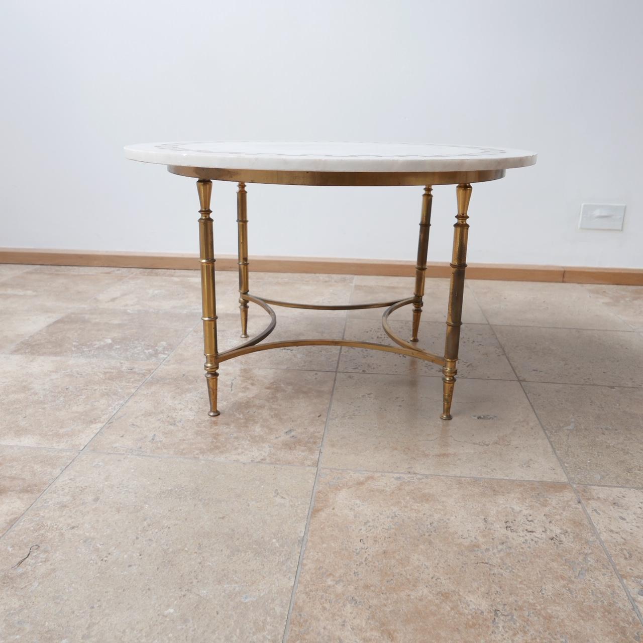 French Midcentury Marble and Brass Circular Coffee Table 7