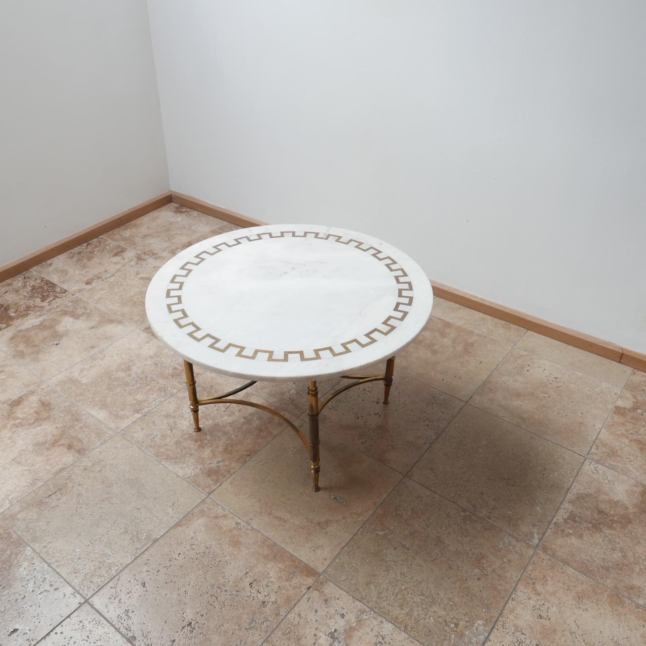 French Midcentury Marble and Brass Circular Coffee Table 9