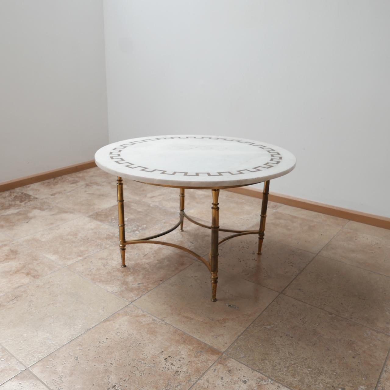 French Midcentury Marble and Brass Circular Coffee Table In Good Condition In London, GB