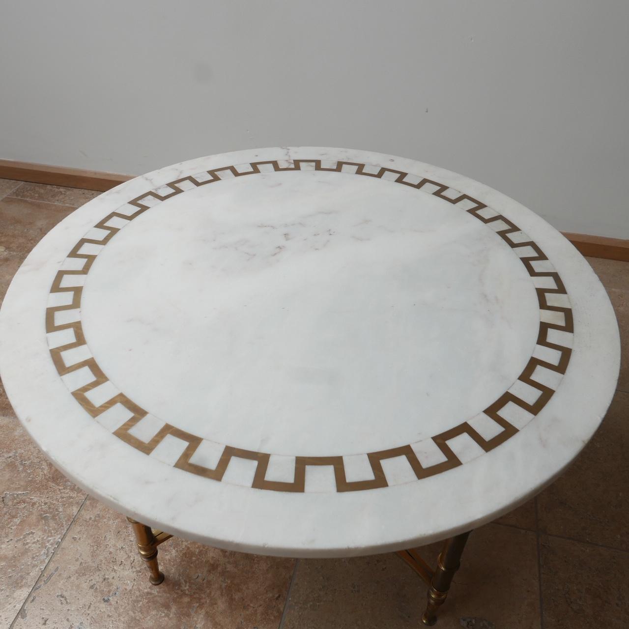 20th Century French Midcentury Marble and Brass Circular Coffee Table