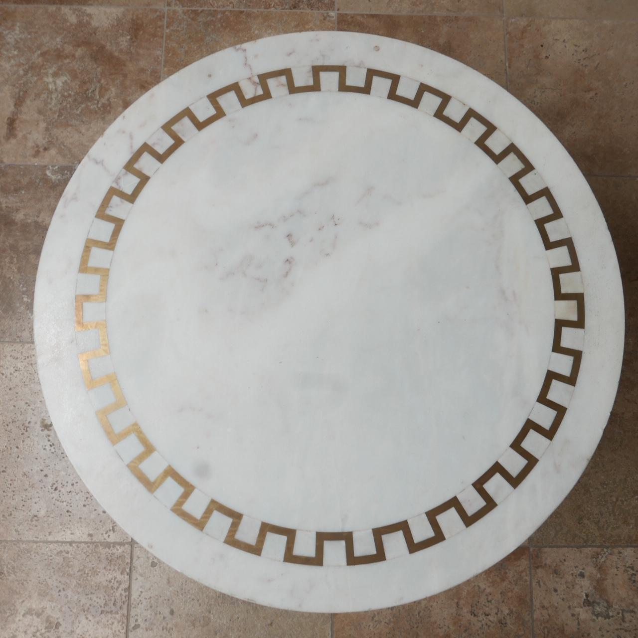 French Midcentury Marble and Brass Circular Coffee Table 3