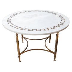 French Midcentury Marble and Brass Circular Coffee Table