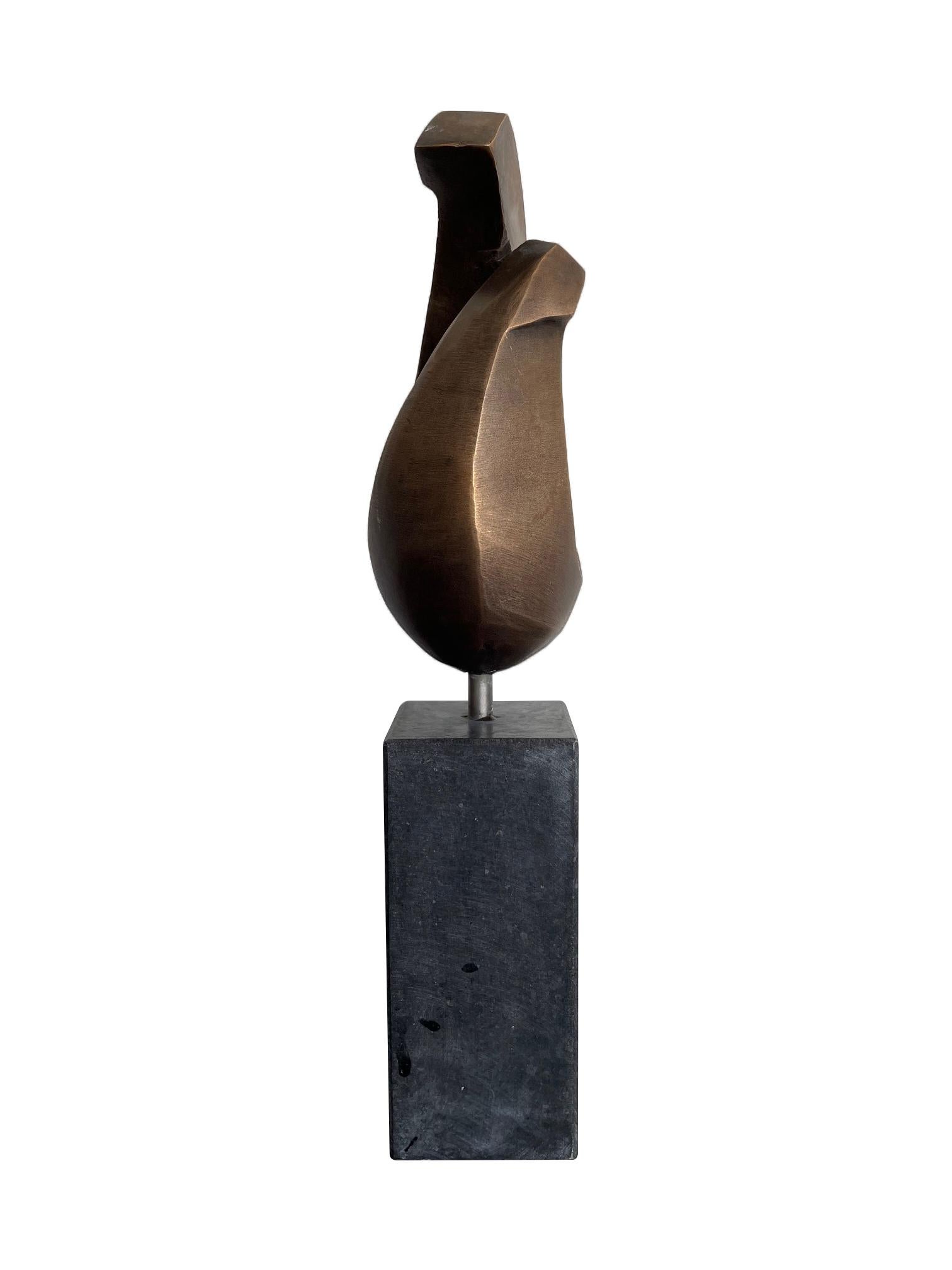 Mid-Century Modern French Midcentury Abstract Bronze Sculpture Mounted on a Black Marble Plinth