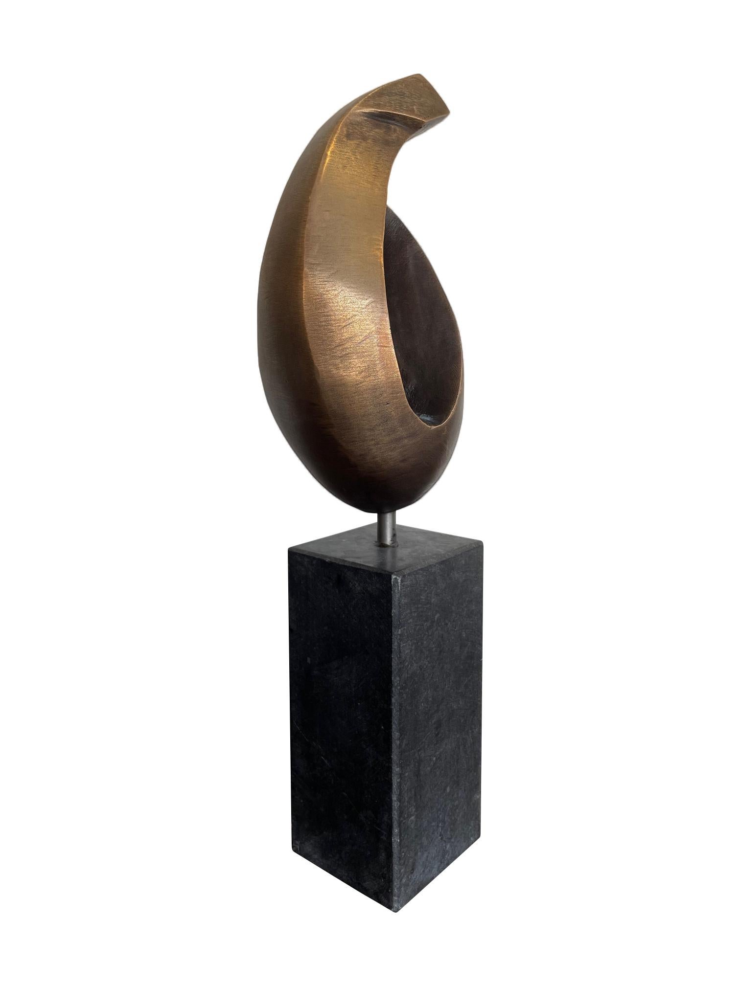 Mid-20th Century French Midcentury Abstract Bronze Sculpture Mounted on a Black Marble Plinth
