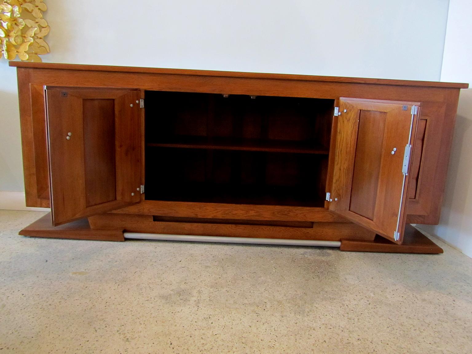 Mid-20th Century French Modern Chestnut 4-Door Credenza, Charles Dudouyt For Sale