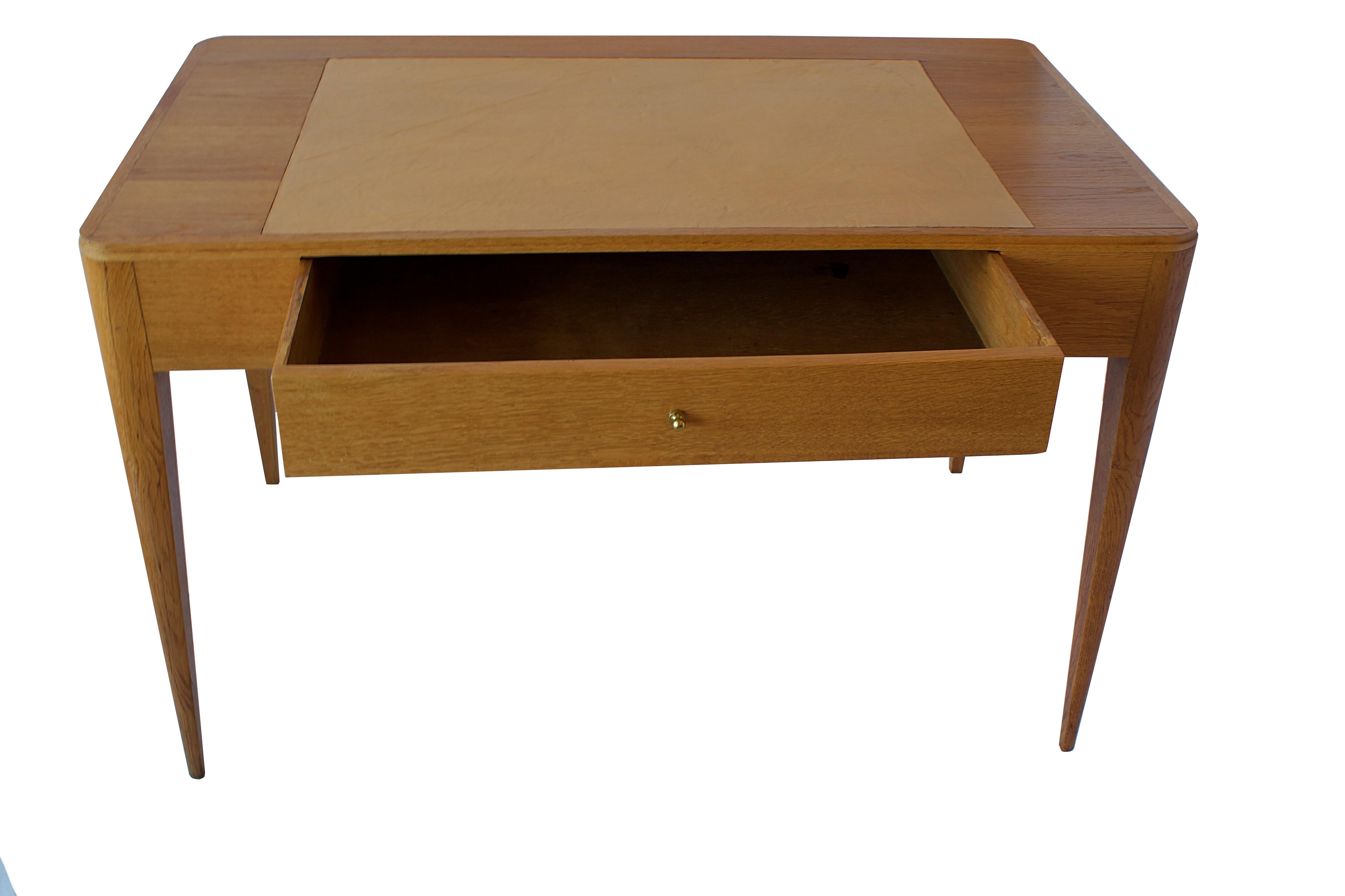 Mid-Century Modern French Modern Oak and Leather Desk, Émile Jacques Ruhlmann