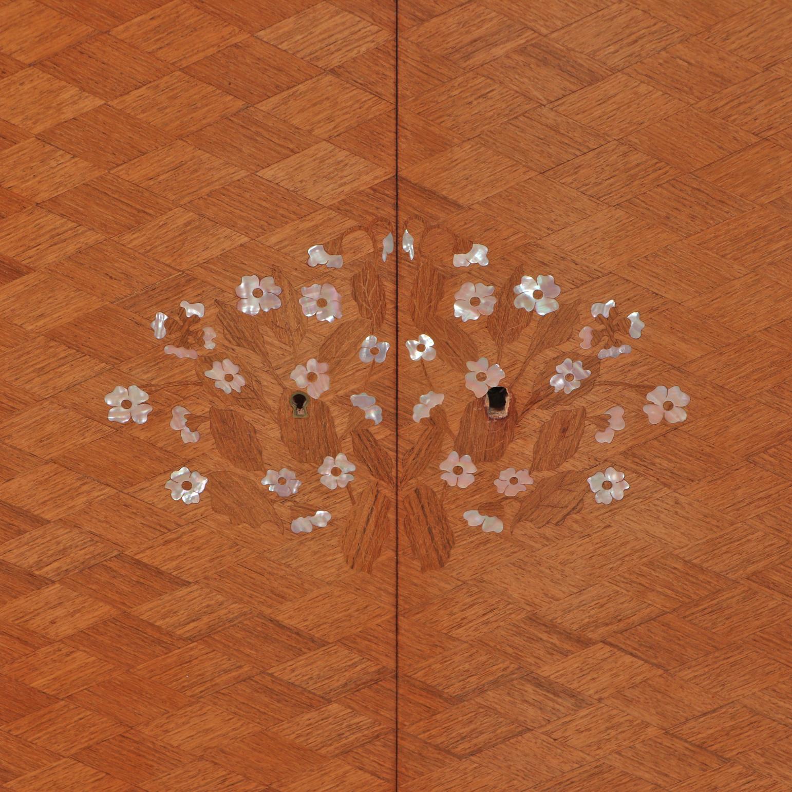 Inlay A French Modernist Bar Cabinet, in the Manner of Jules Leleu, C. 1950. For Sale