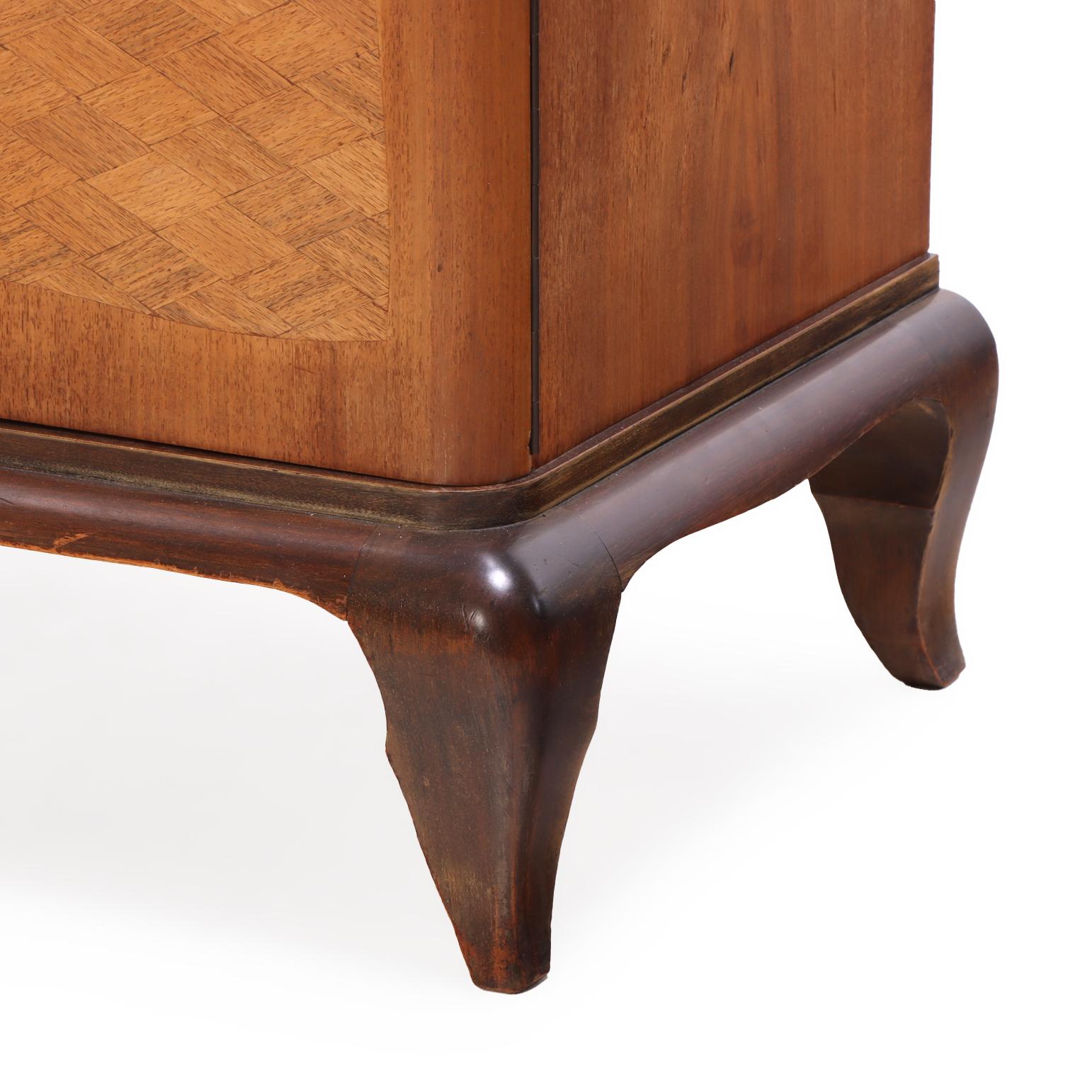 A French Modernist Marquetry Sideboard, attributed to Jules Leleu, C. 1950. In Good Condition For Sale In Philadelphia, PA
