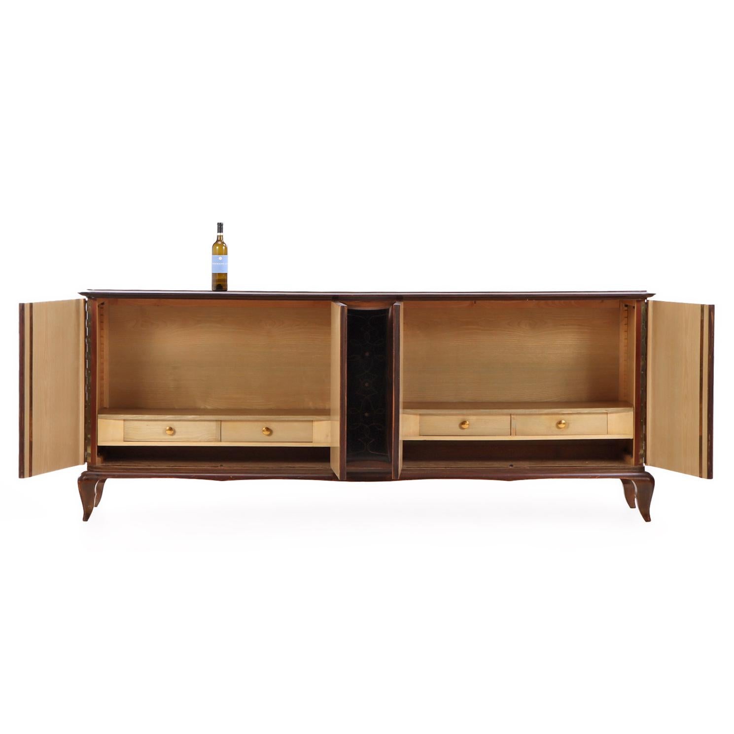 A French Modernist Marquetry Sideboard, attributed to Jules Leleu, C. 1950. For Sale 1