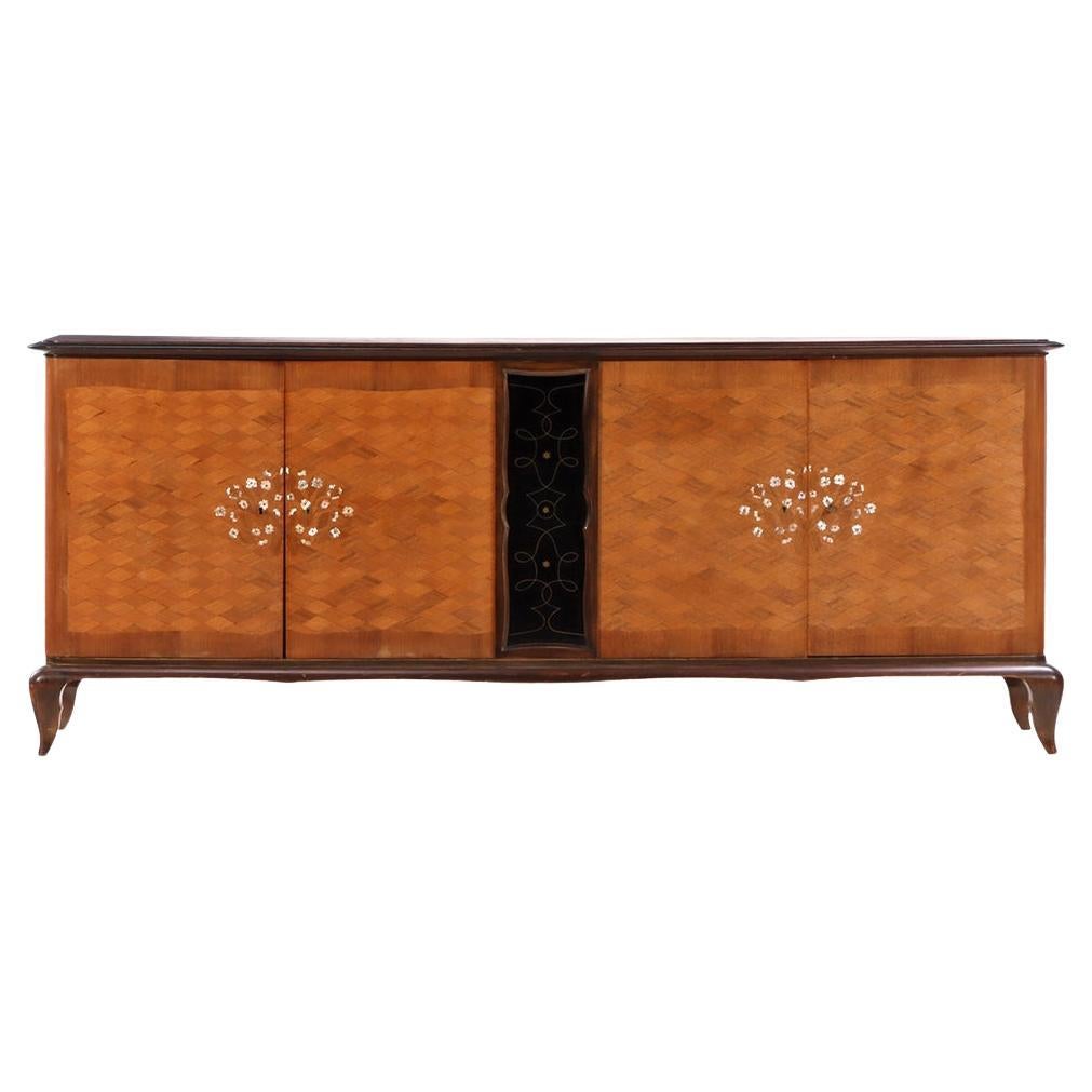 A French Modernist Marquetry Sideboard, attributed to Jules Leleu, C. 1950. For Sale