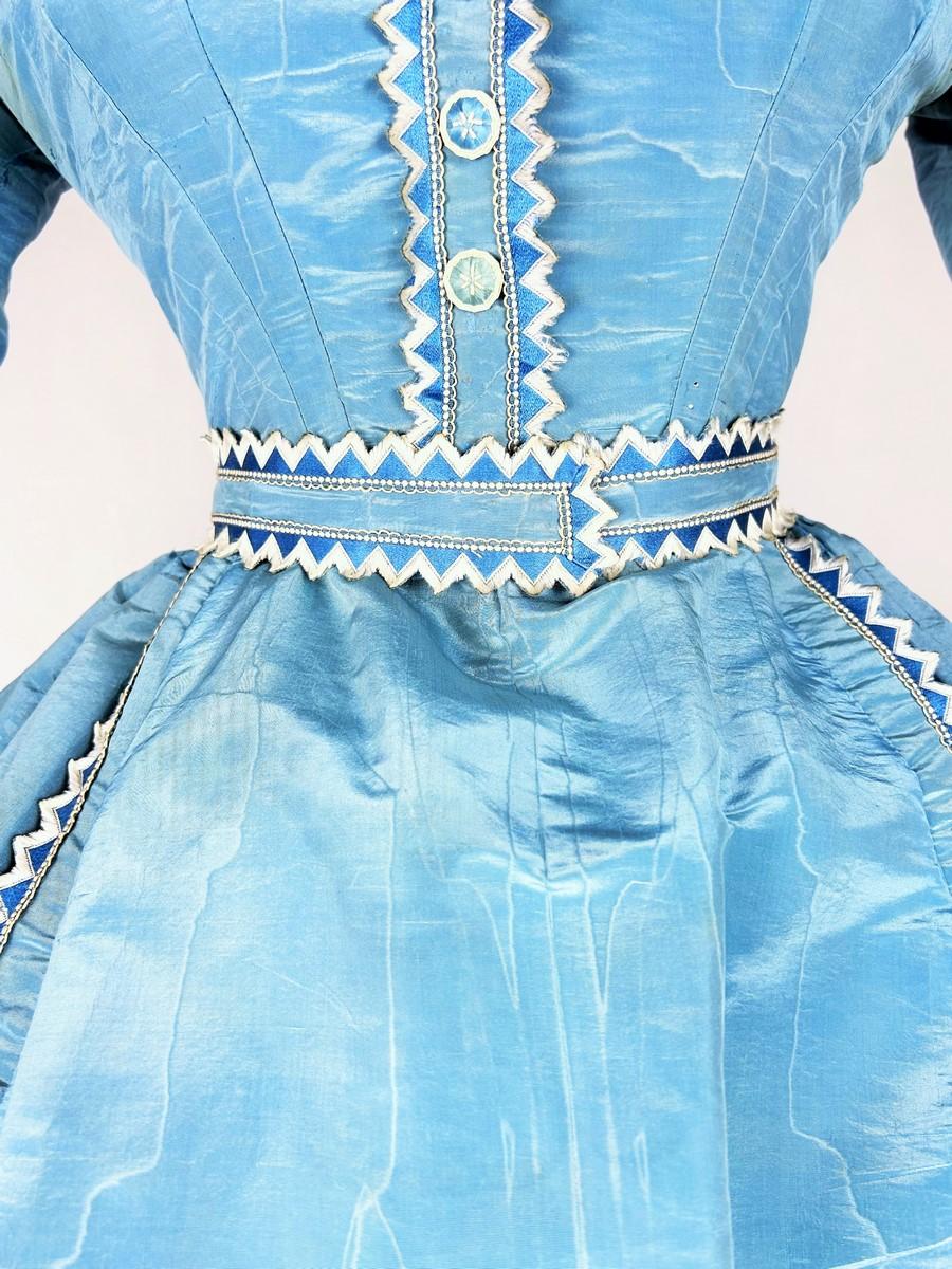 Blue A French moiré silk day Crinoline dress Circa 1865