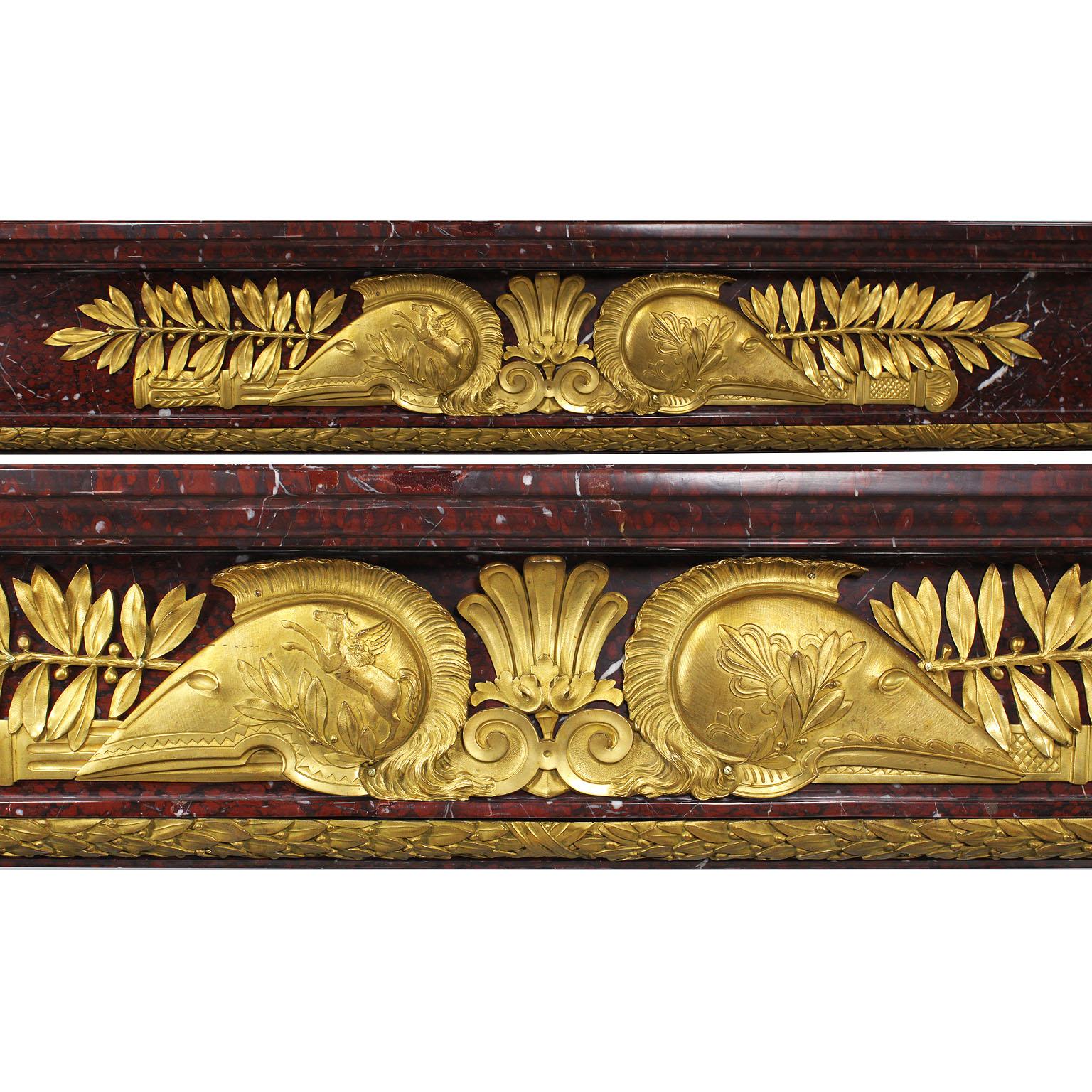 French Napoleon III Carved Griotte Marble and Ormolu Mounted Fireplace Mantel In Fair Condition For Sale In Los Angeles, CA
