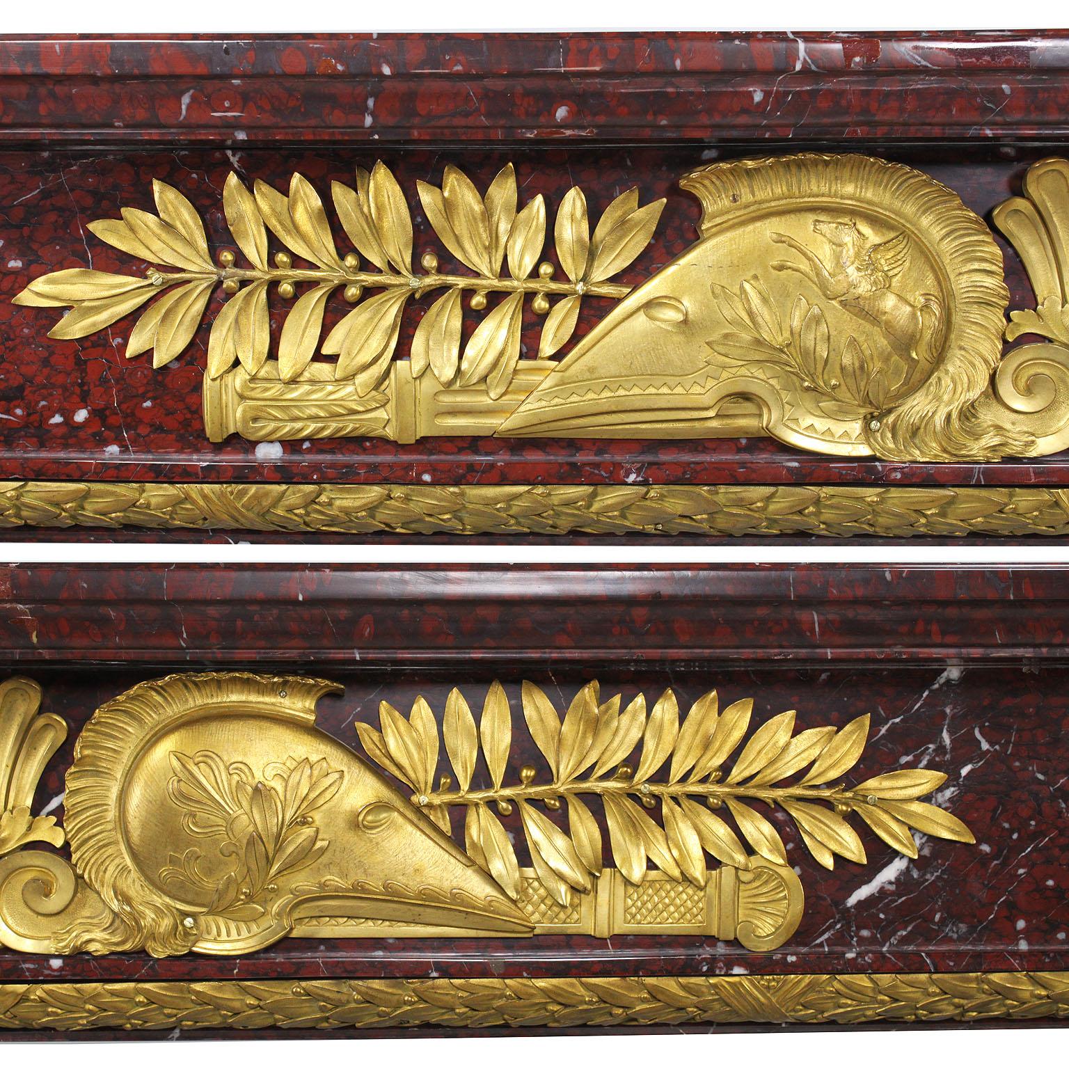 19th Century French Napoleon III Carved Griotte Marble and Ormolu Mounted Fireplace Mantel For Sale