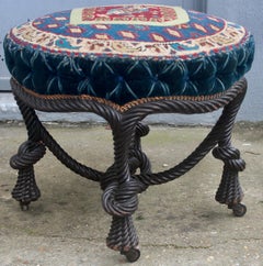 French Napoléon III Carved Rope Stool Attributed to A.M.E Fournier, circa 1875