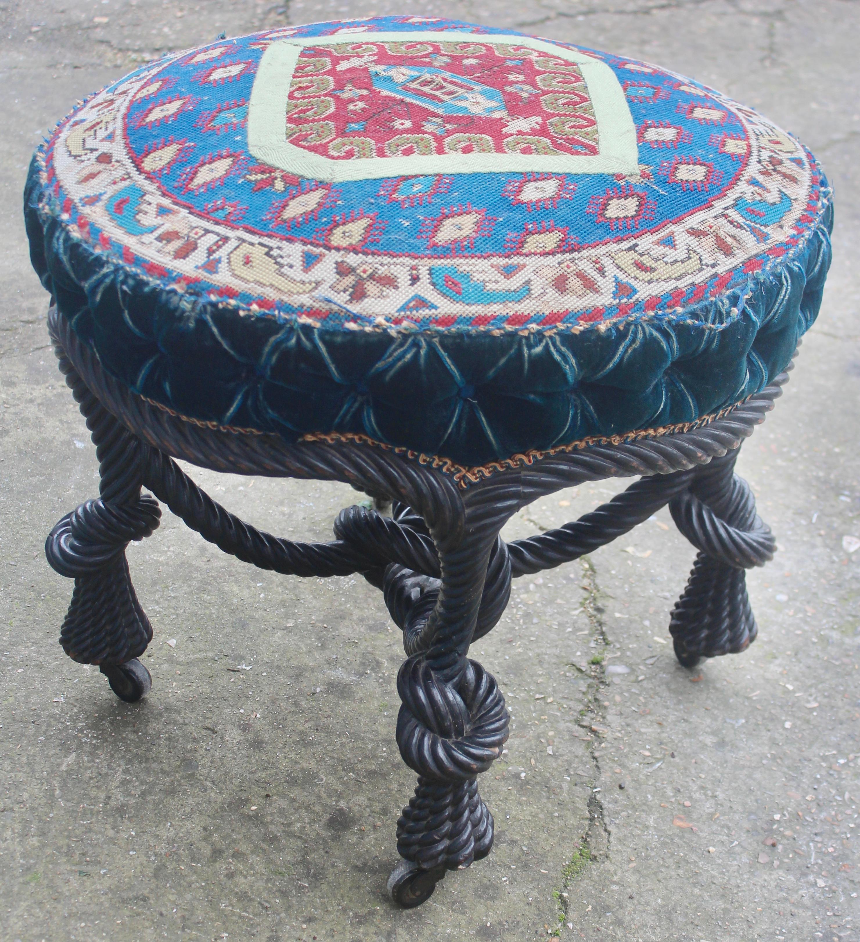 Napoleon III French Napoléon III Carved Rope Stool Attributed to A.M.E Fournier, circa 1875