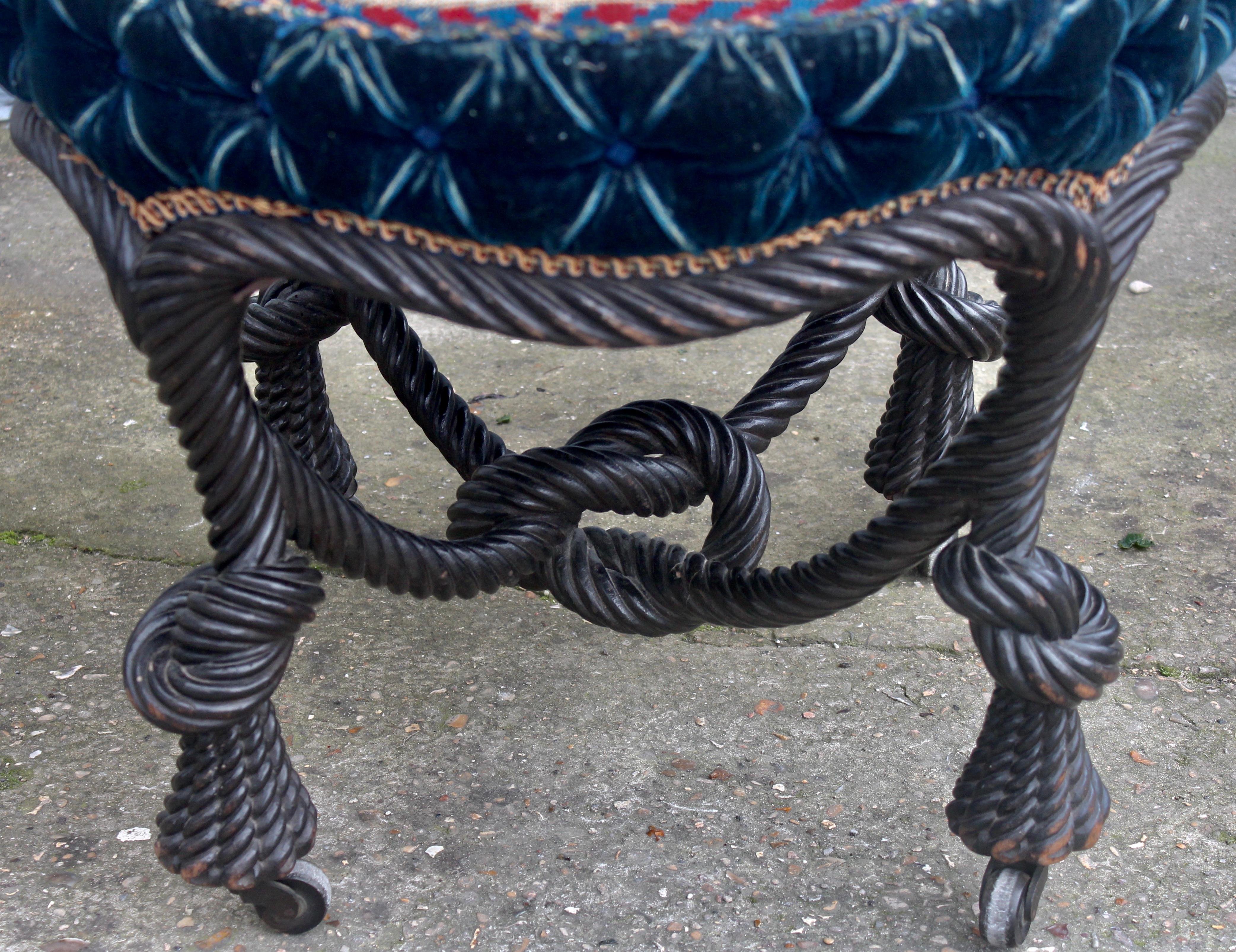 Wood French Napoléon III Carved Rope Stool Attributed to A.M.E Fournier, circa 1875
