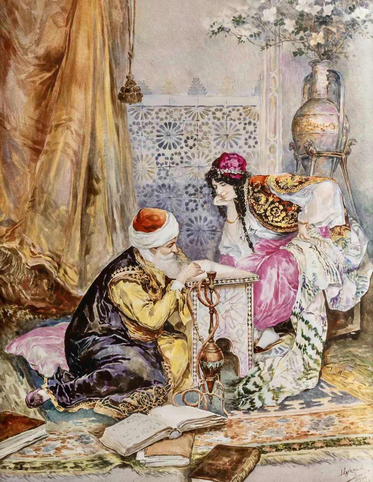 Pareja de grandes placas de porcelana orientalista francesa Napoleón III, 1908 en Bueno Estado en Saint-Ouen, FR