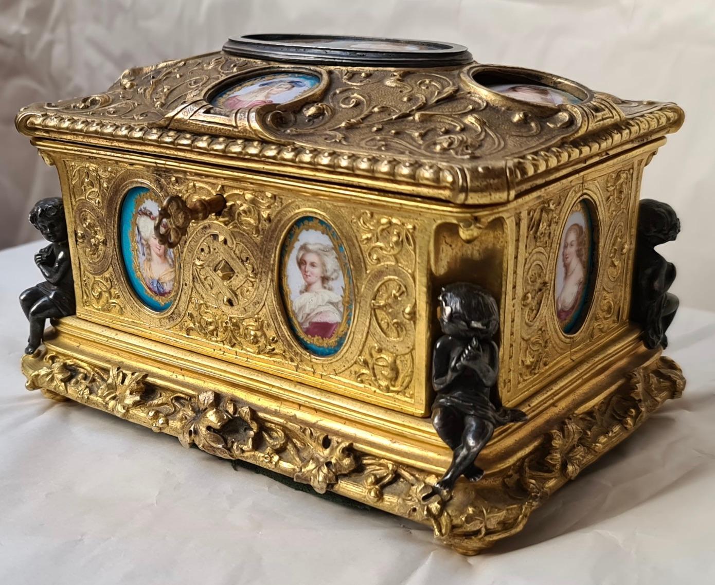 Gilt French Napoléon III Ormolu and Sèvres Porcelain Jewelry Casket