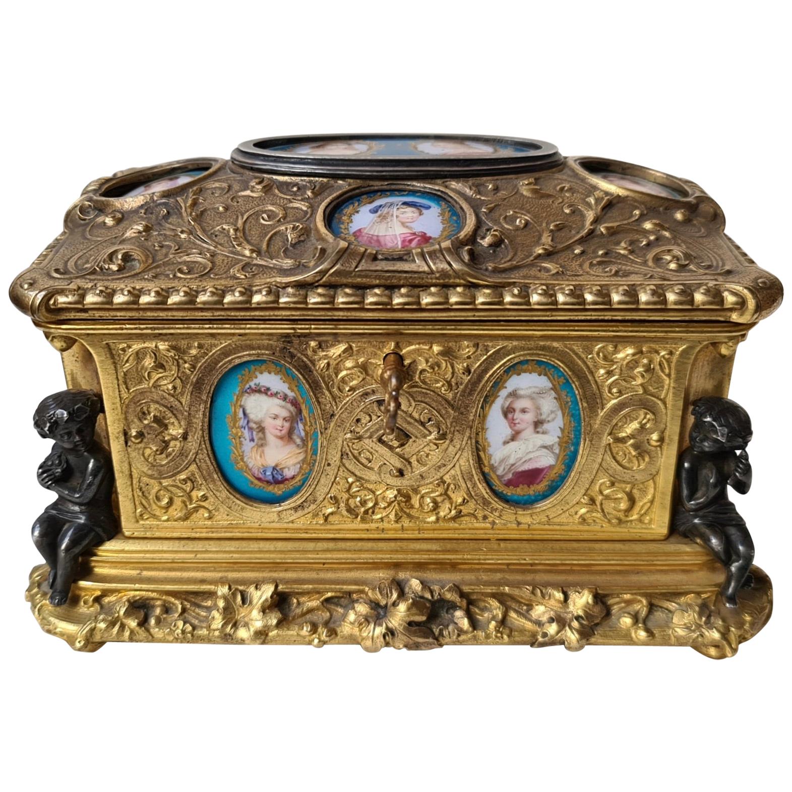 French Napoléon III Ormolu and Sèvres Porcelain Jewelry Casket