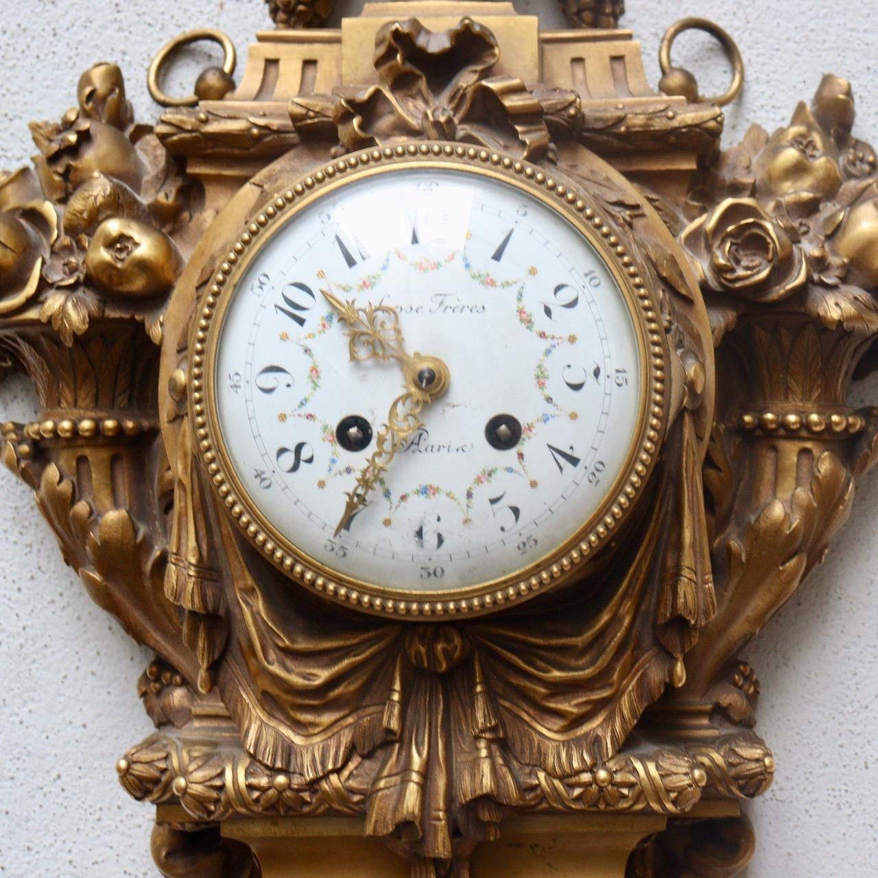 Mid-19th Century A French Napoléon III Ormolu Cartel Clock by Susse Frères Paris circa 1870 For Sale