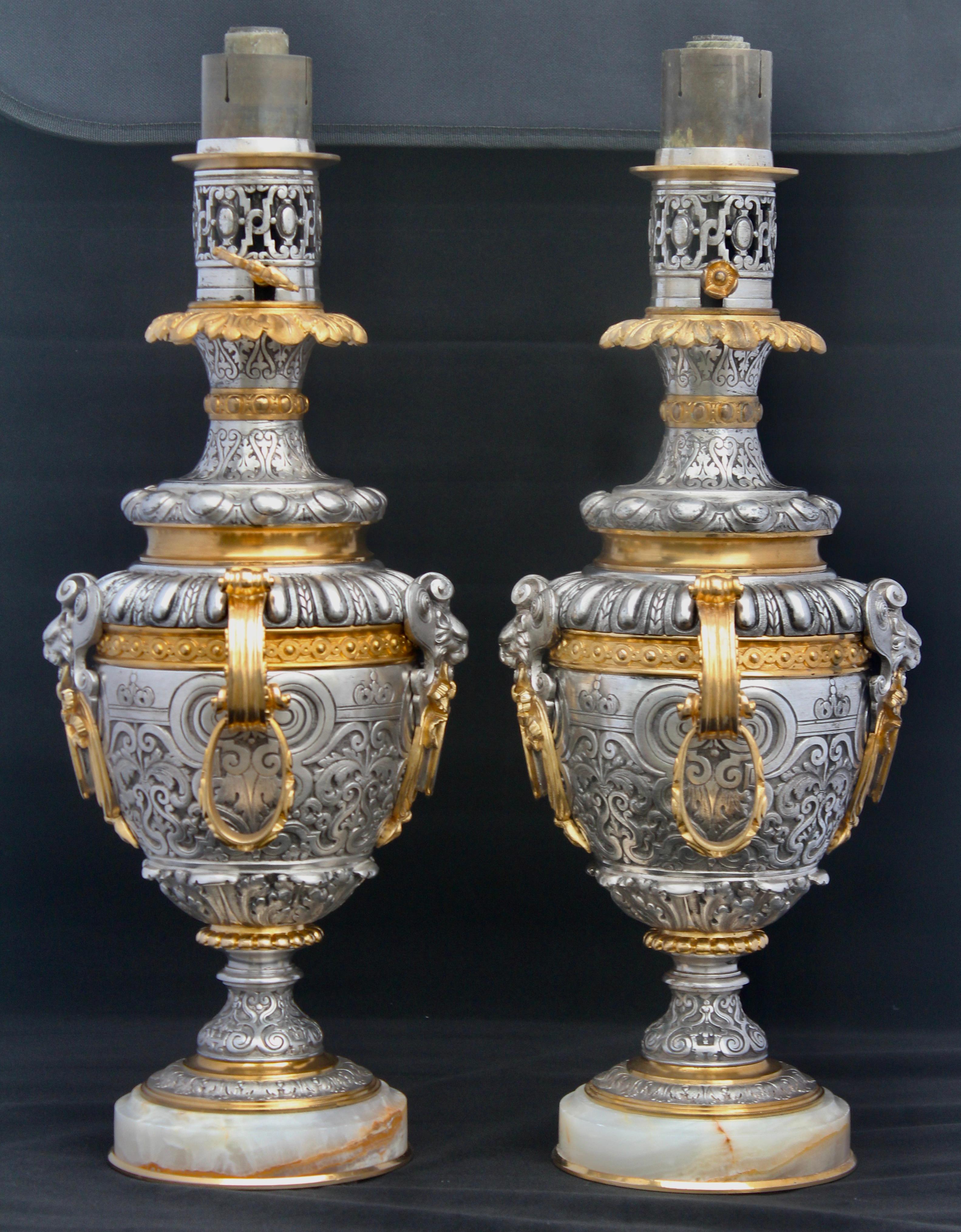 Silvered French Napoléon III Ormolu-Mounted Pair of Lamps, circa 1895