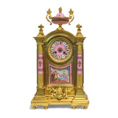 Französisch Napoleon III Ormolu Rosa Porzellan Uhren-Set