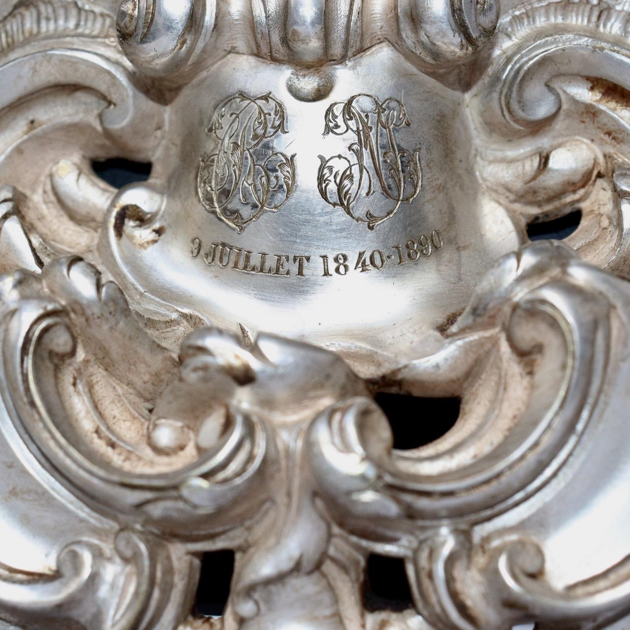French Napoléon III Oval Silvered Bronze Jardiniere Centerpiece 5