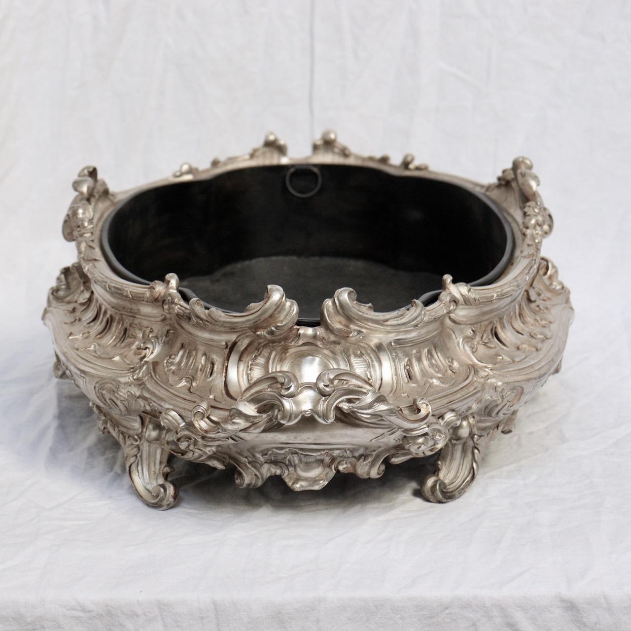 Late 19th Century French Napoléon III Oval Silvered Bronze Jardiniere Centerpiece