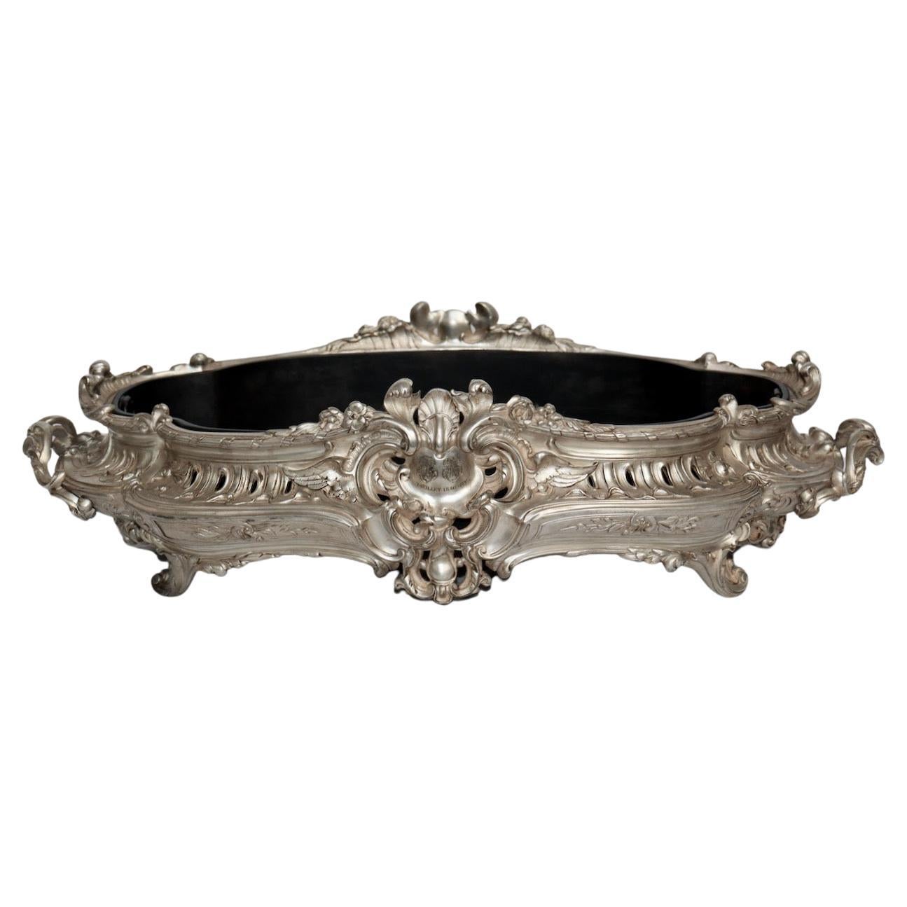 French Napoléon III Oval Silvered Bronze Jardiniere Centerpiece
