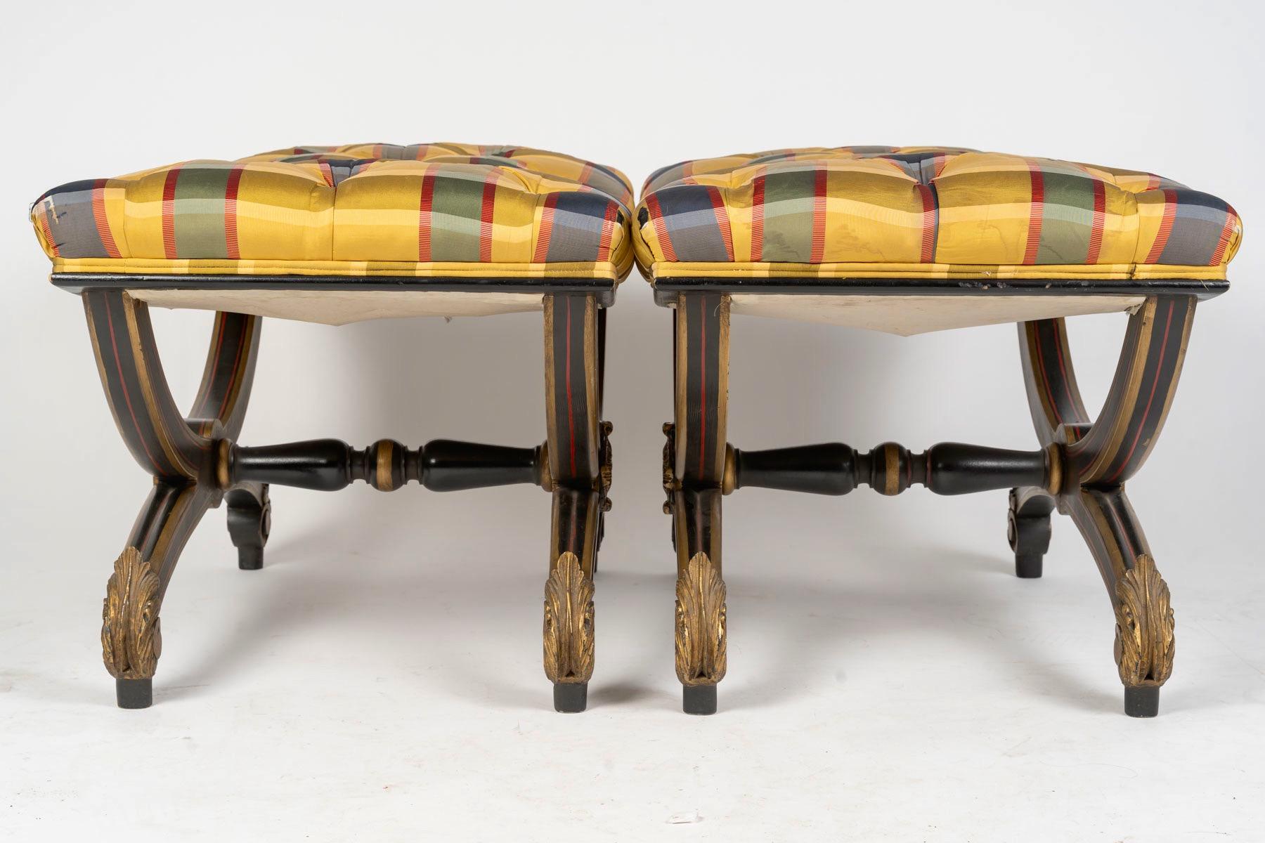 Late 19th Century A French Napoleon III Pair of Louis XVI Style Curule Stools, circa 1900 For Sale