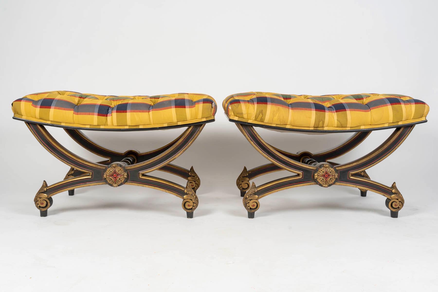 Wood A French Napoleon III Pair of Louis XVI Style Curule Stools, circa 1900 For Sale