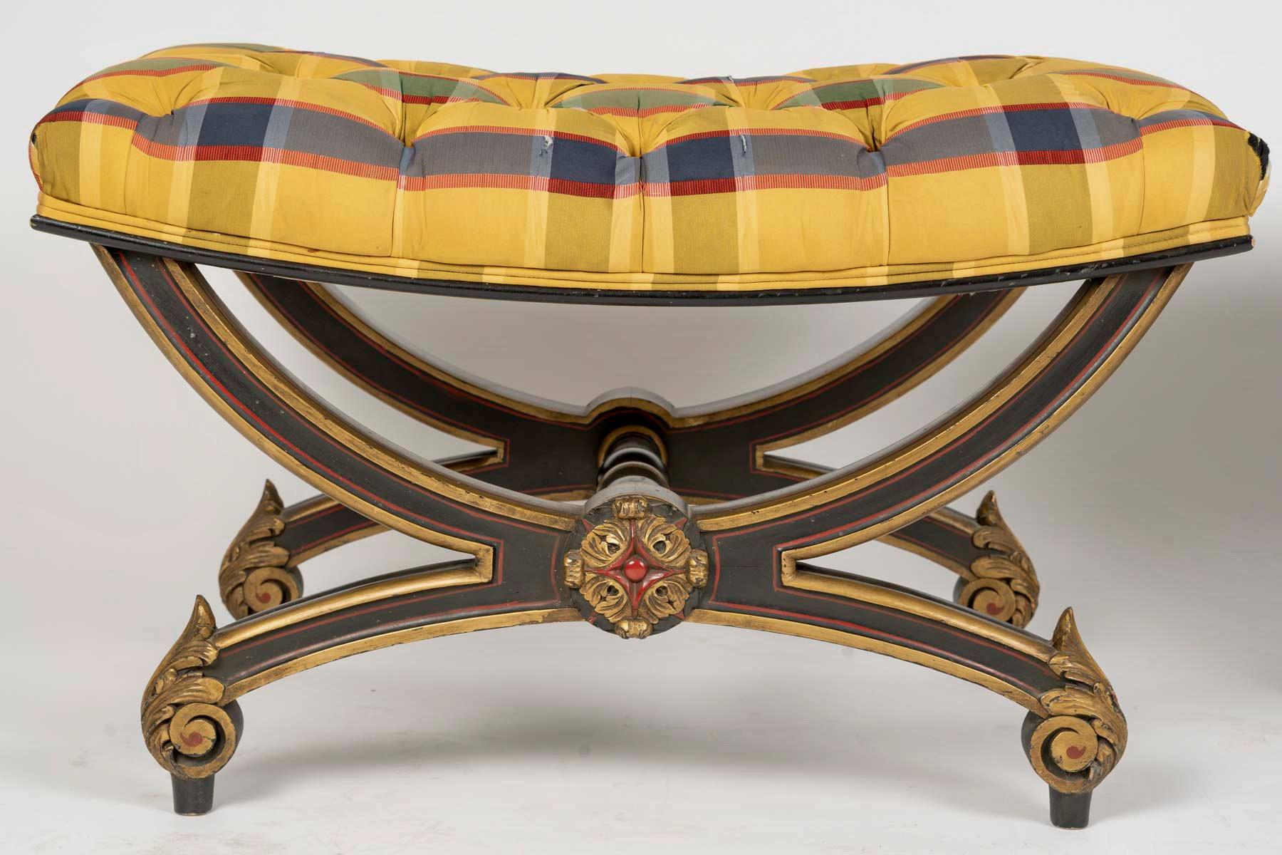 A French Napoleon III Pair of Louis XVI Style Curule Stools, circa 1900 For Sale 1