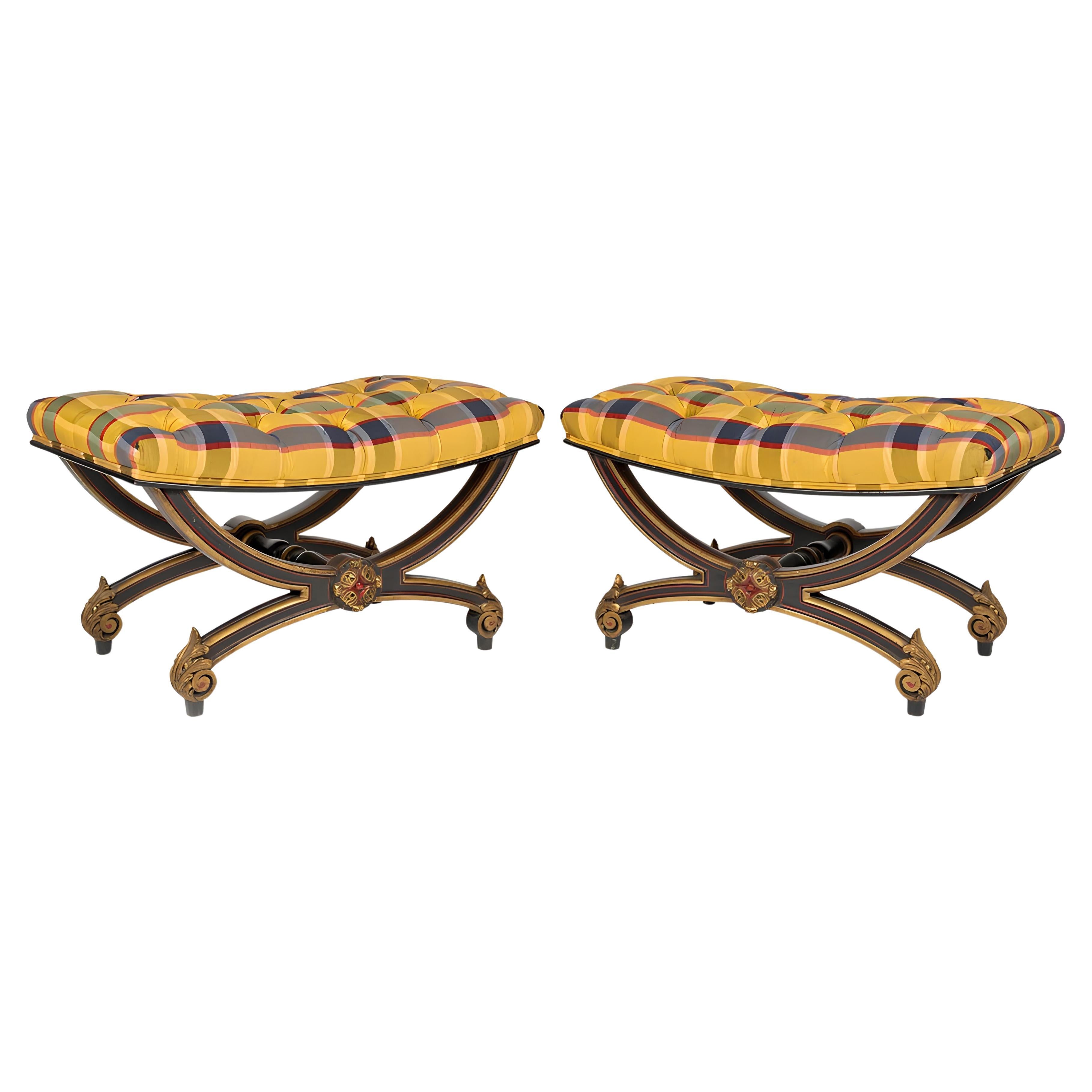 A French Napoleon III Pair of Louis XVI Style Curule Stools, circa 1900 For Sale