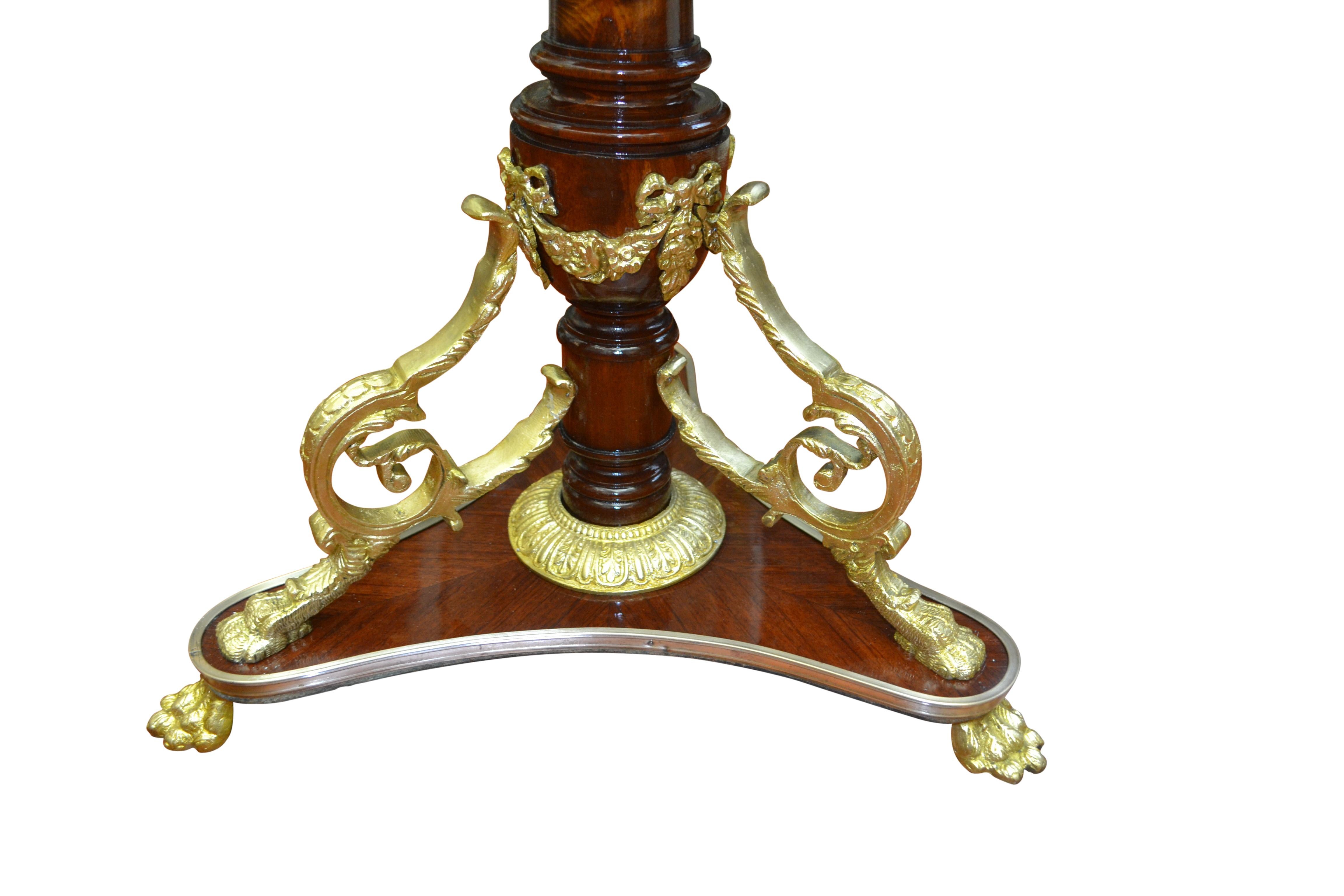 Gilt French Napoleon III Style Tulipwood and Mahogany Table For Sale