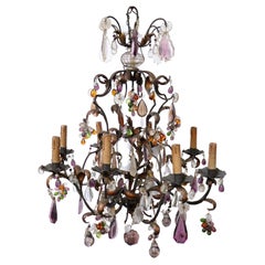 French Napoléon III Wrought-Iron and Crystal Chandelier, circa 1900
