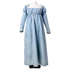 A French Napoleonic Pastel blue Silk Regency Dress Circa 1800-1805