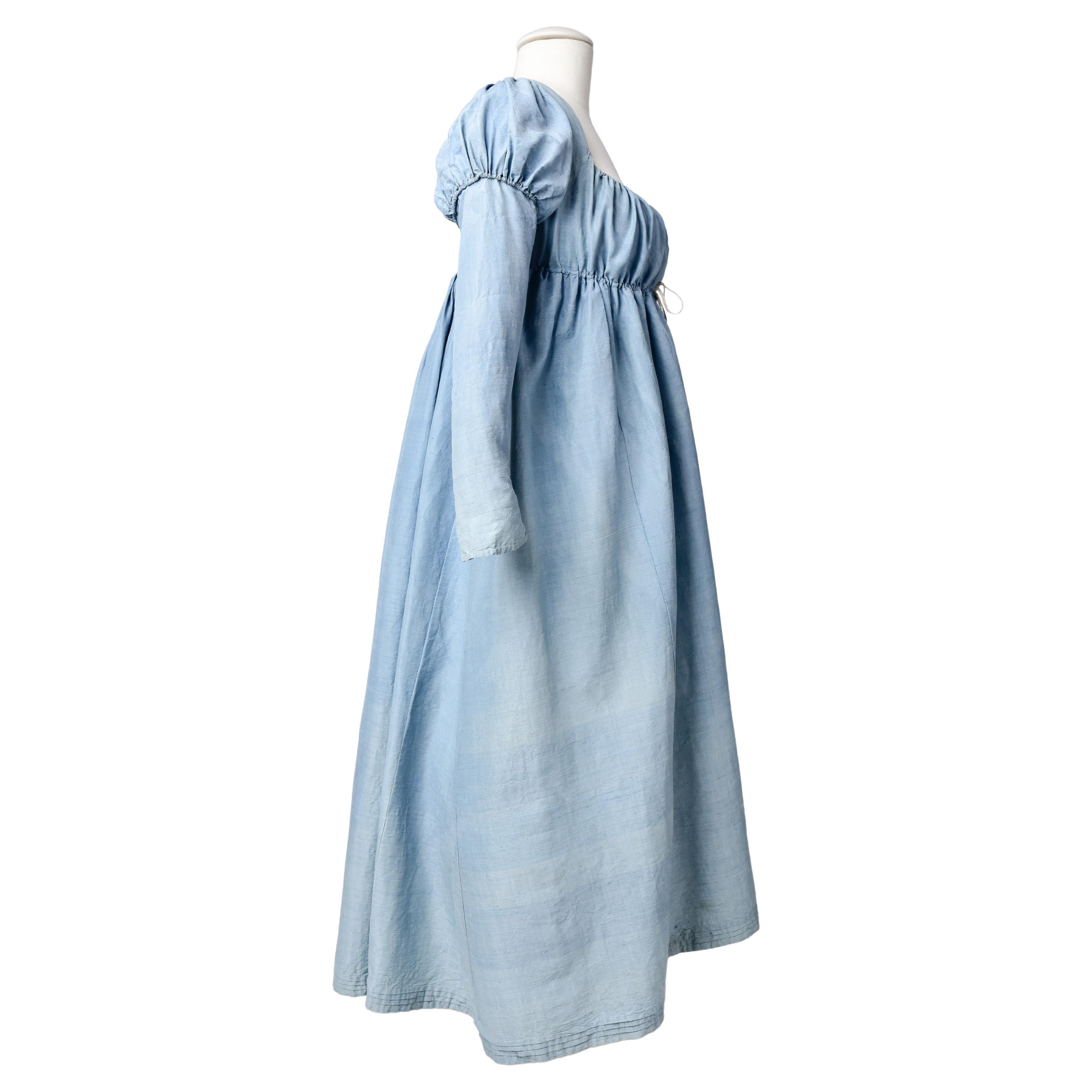 A French Napoleonic Pastel blue Silk Regency Dress Circa 1800-1805