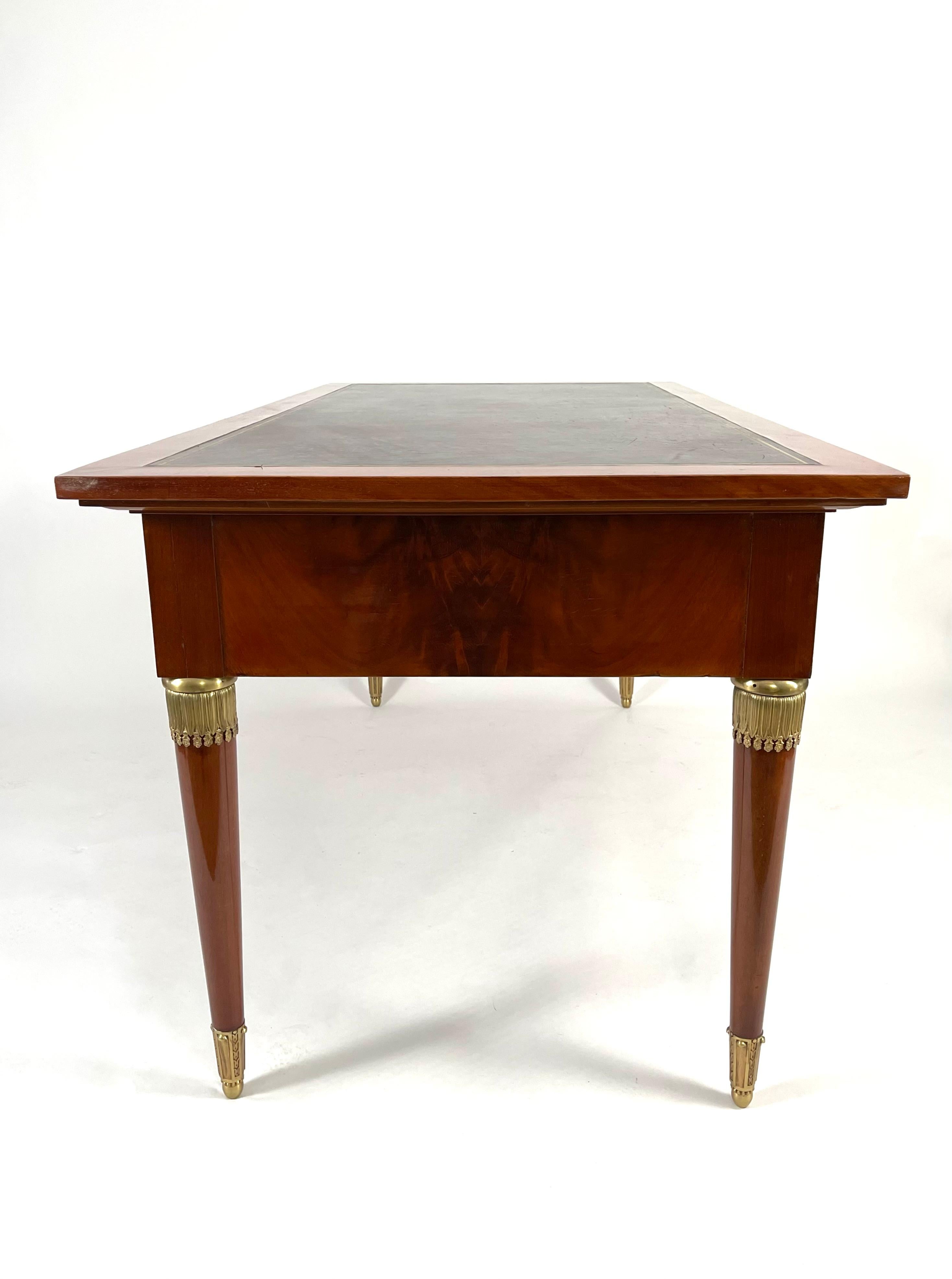 Carved French Neoclassical Empire Style Mahogany Leather Top Desk