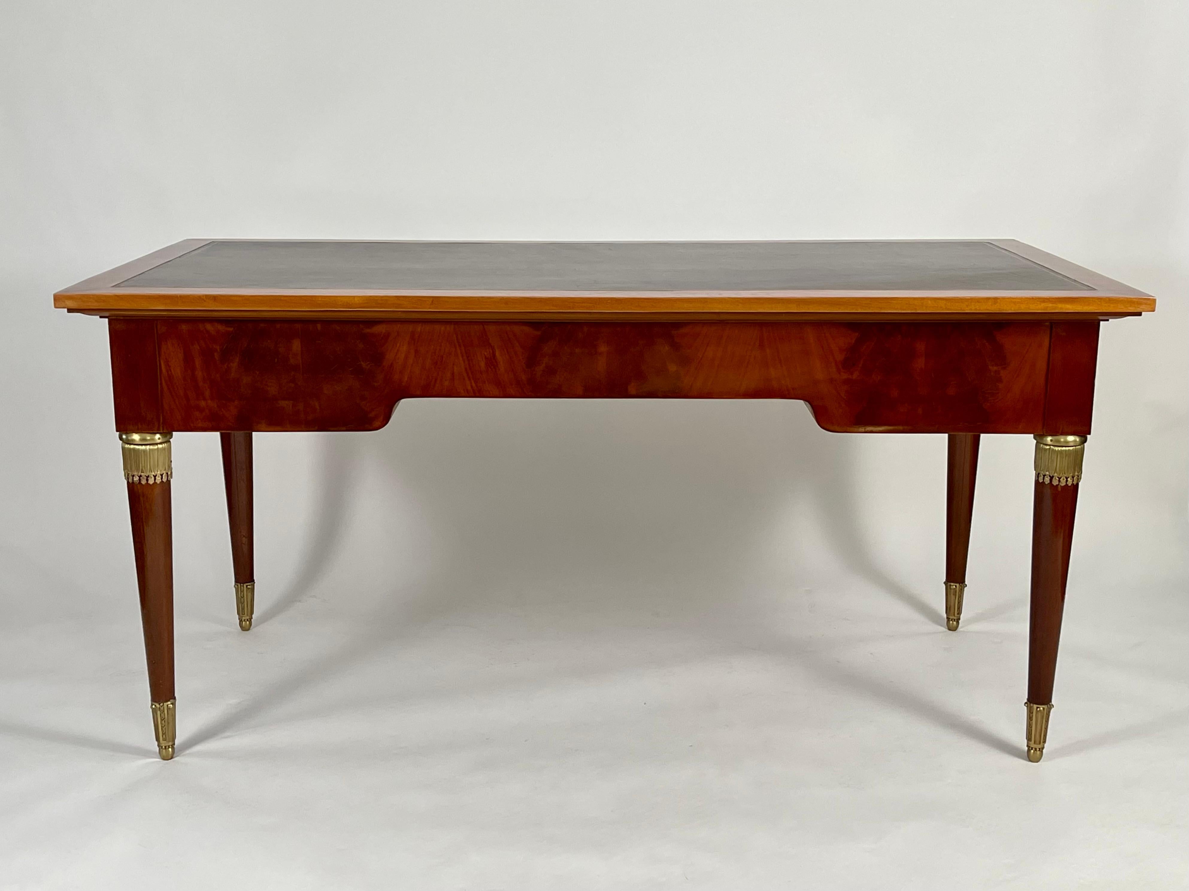 French Neoclassical Empire Style Mahogany Leather Top Desk In Good Condition In Essex, MA