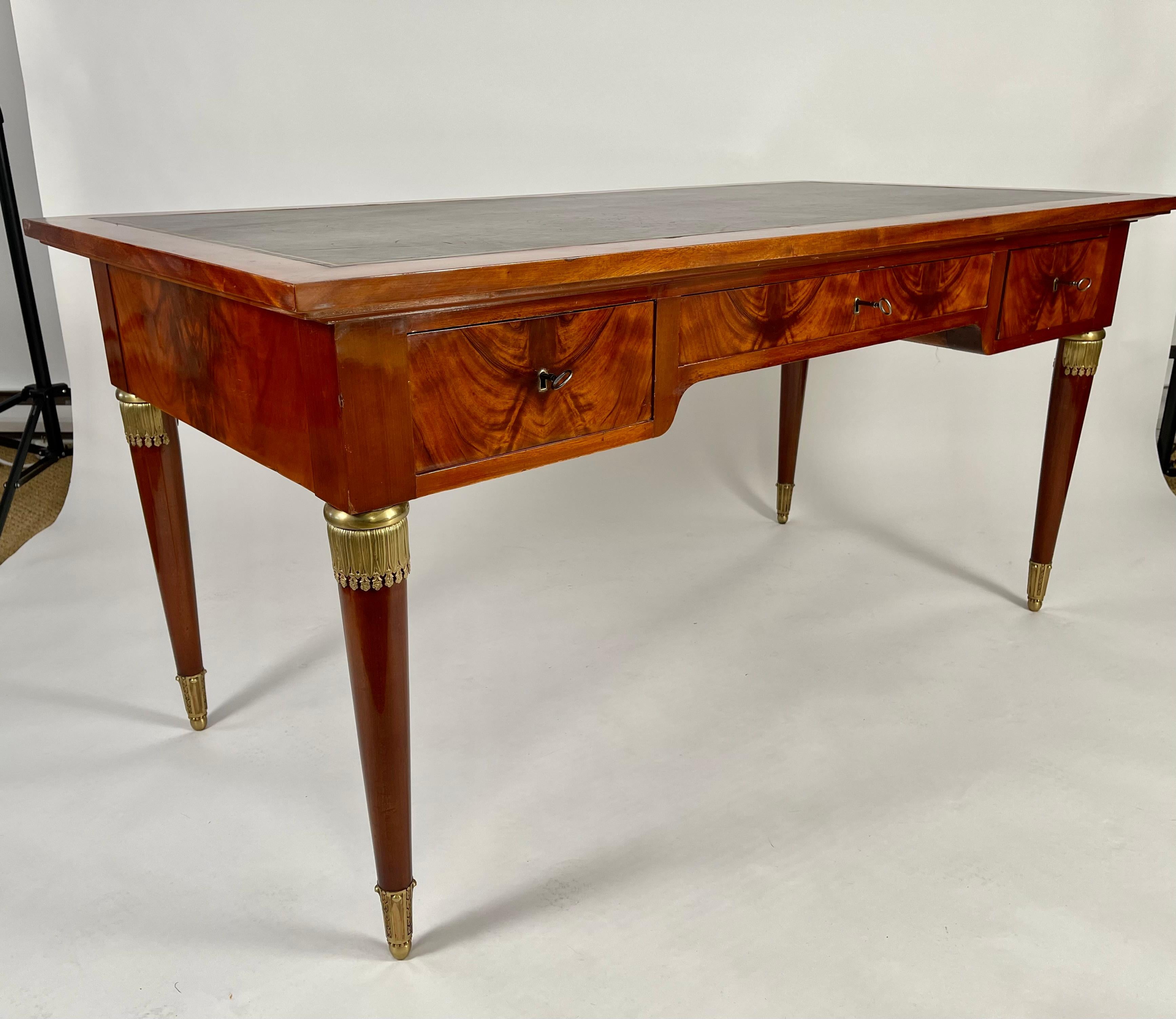 20th Century French Neoclassical Empire Style Mahogany Leather Top Desk