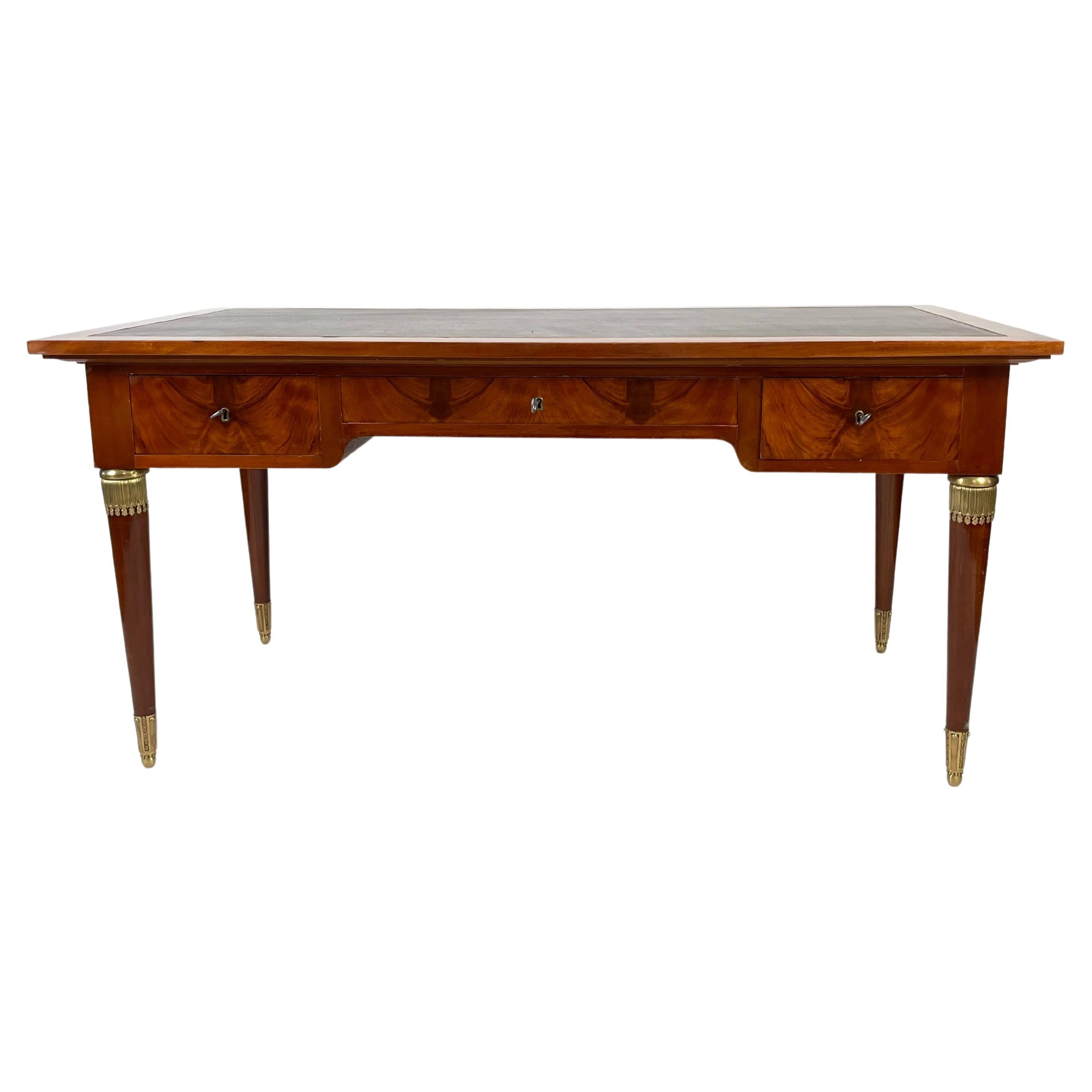 French Neoclassical Empire Style Mahogany Leather Top Desk