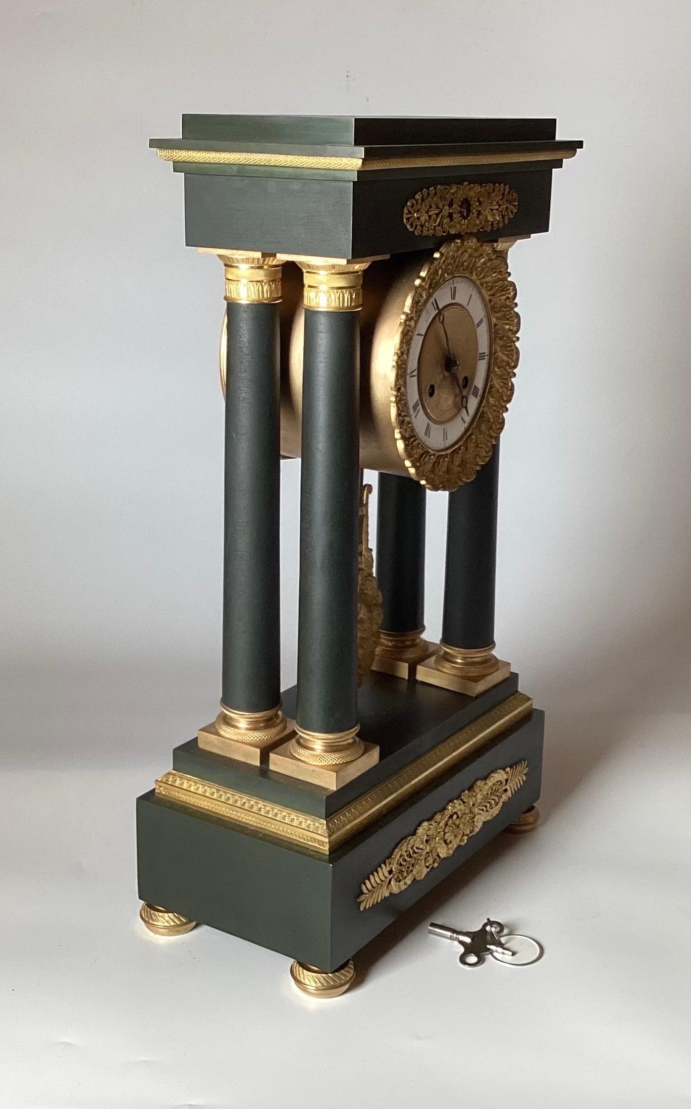 Late 19th Century A French Neoclassical Style Gilt and Patinated Bronze Portico Clock Circa 1875 For Sale