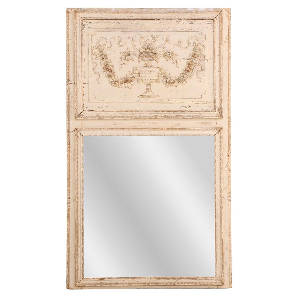 Specchio Trumeau in legno dipinto in stile neoclassico francese, C.C. 1890.