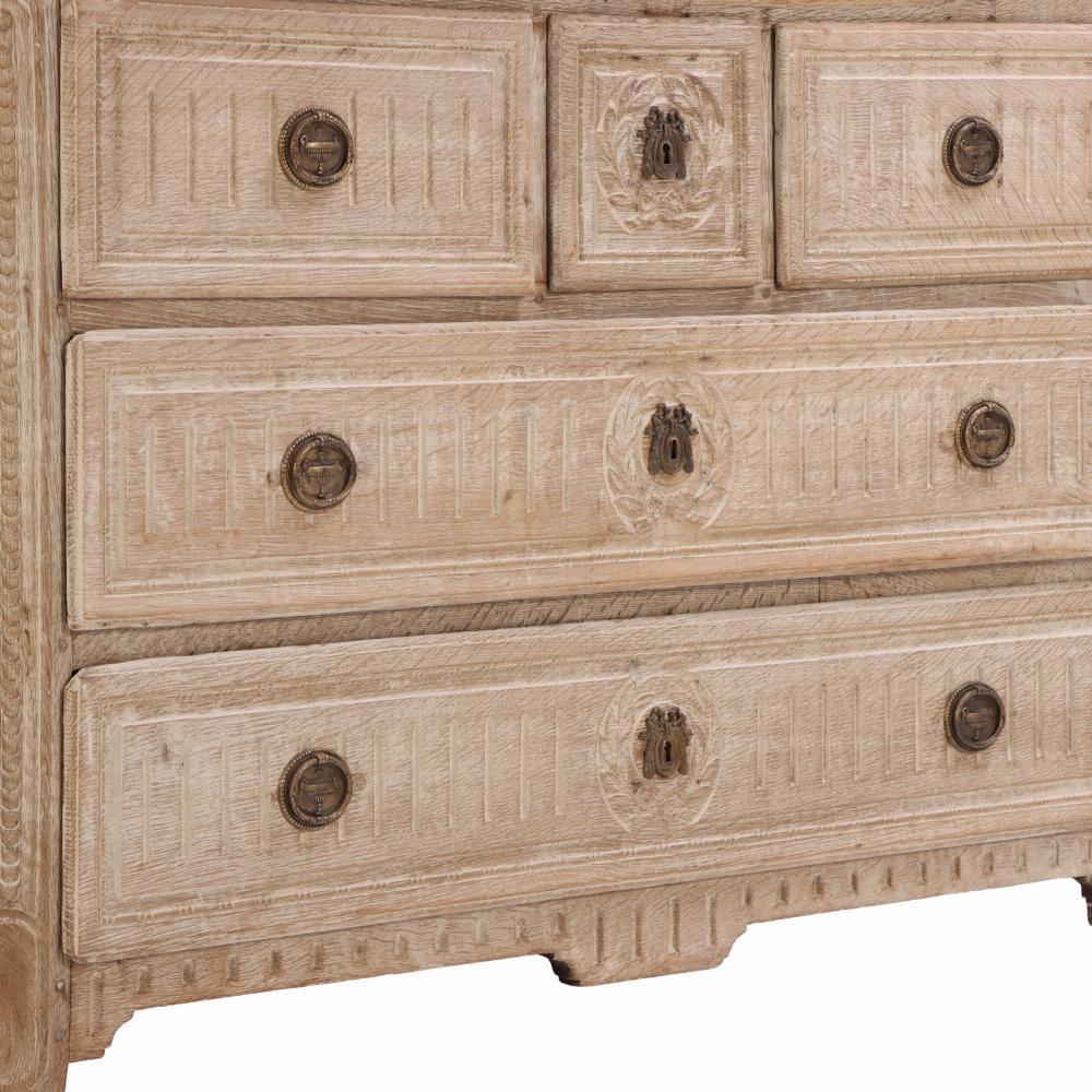 A French Neoclassical white washed and carved oak commode, C. 1850. In Good Condition In Philadelphia, PA