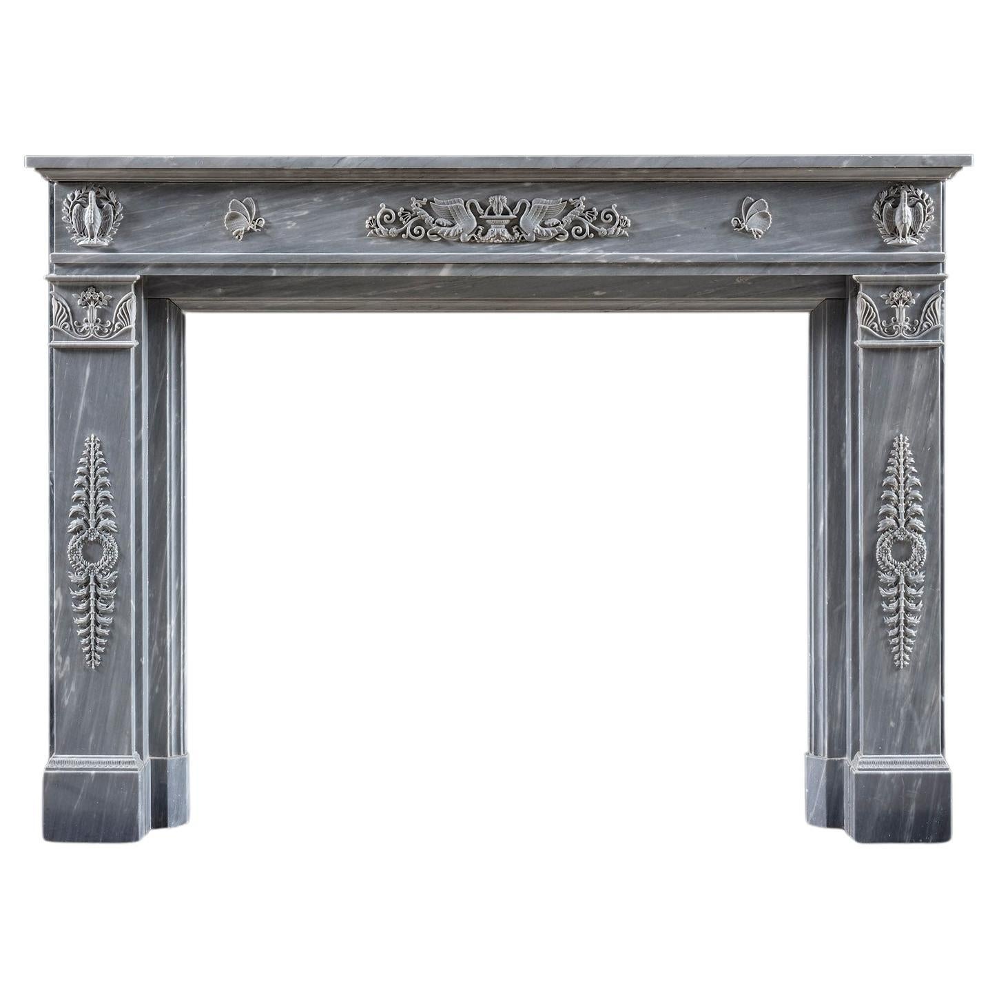 A French Nineteenth Century Veined White Marble Fireplace Surround