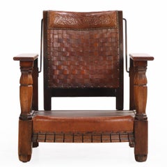 A French Oak and Leather Reclining Armchair, C. 1940.