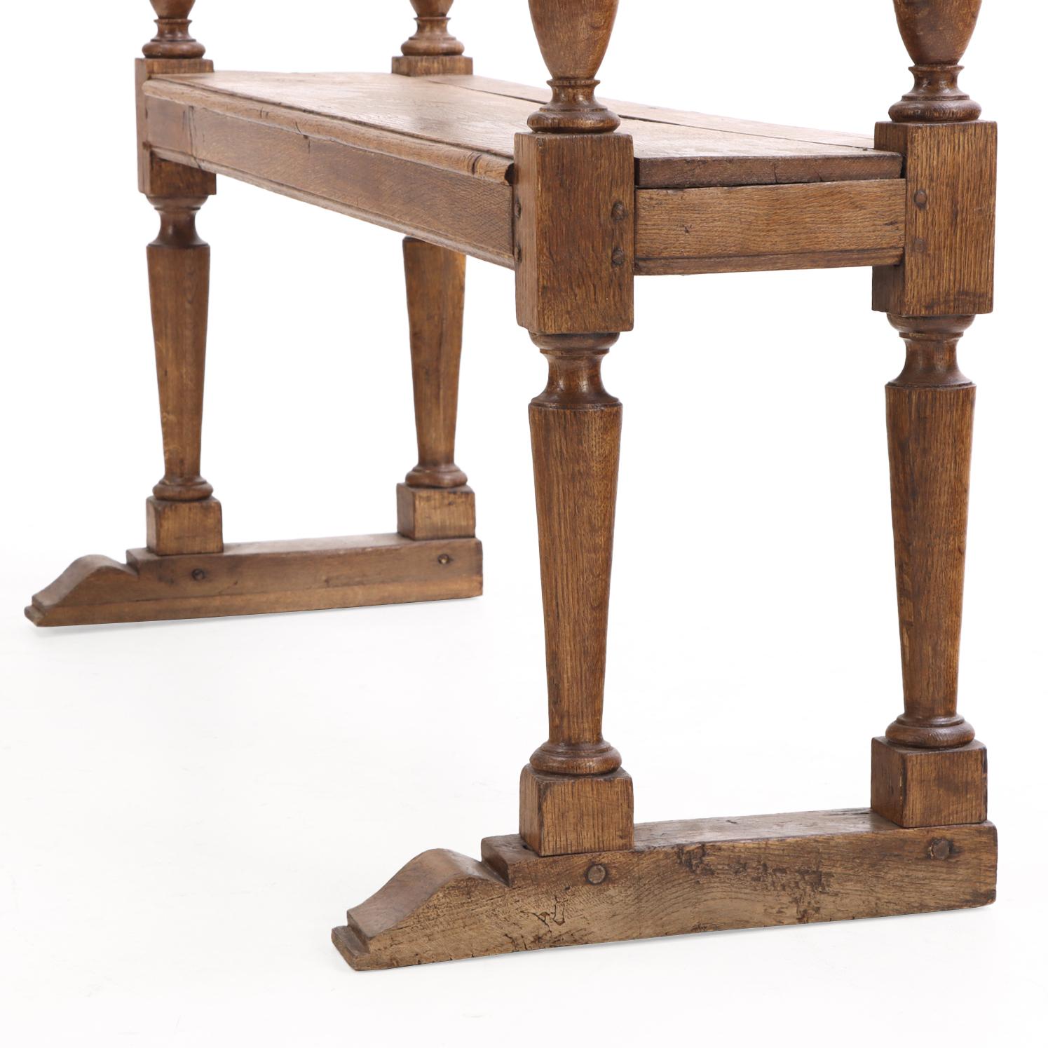 Turned A French Oak Architectural Bench, C. 1880. For Sale