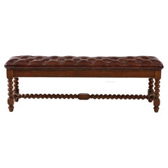 French Oak Leather Upholstered Bench